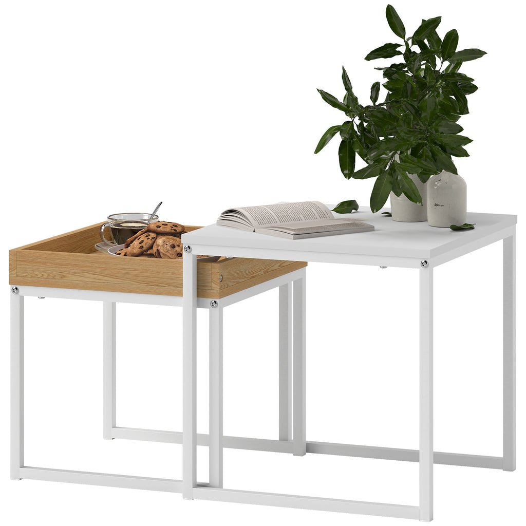 Moderner Couchtisch, 2er-Set Sofatisch, für kleine Räume, Quadratisch, MDF, Metall