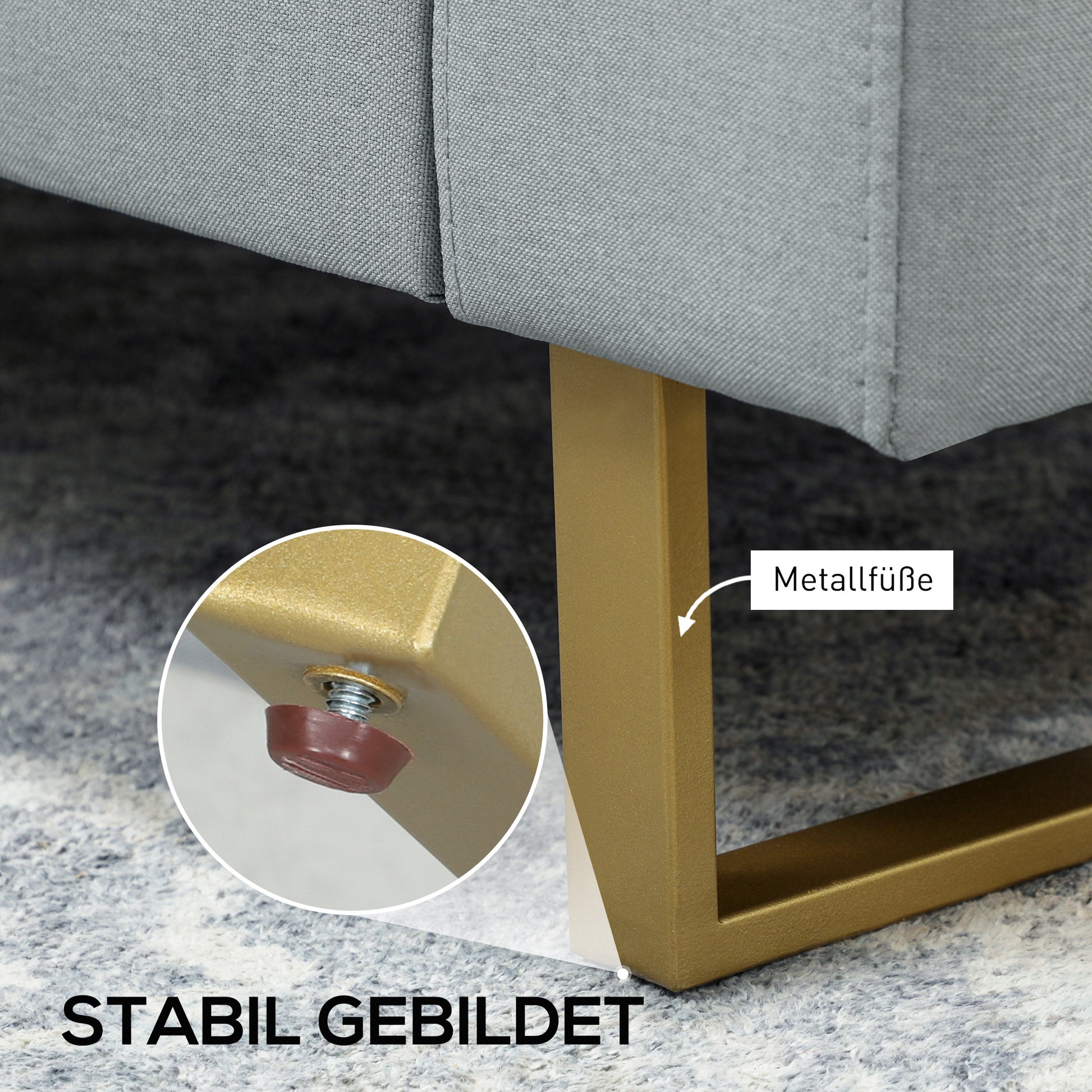 3-Sitzer-Sofa, Couch mit Vollholzrahmen, Metallbeine, schlichtes Design, Hellgrau/Dunkelgrau