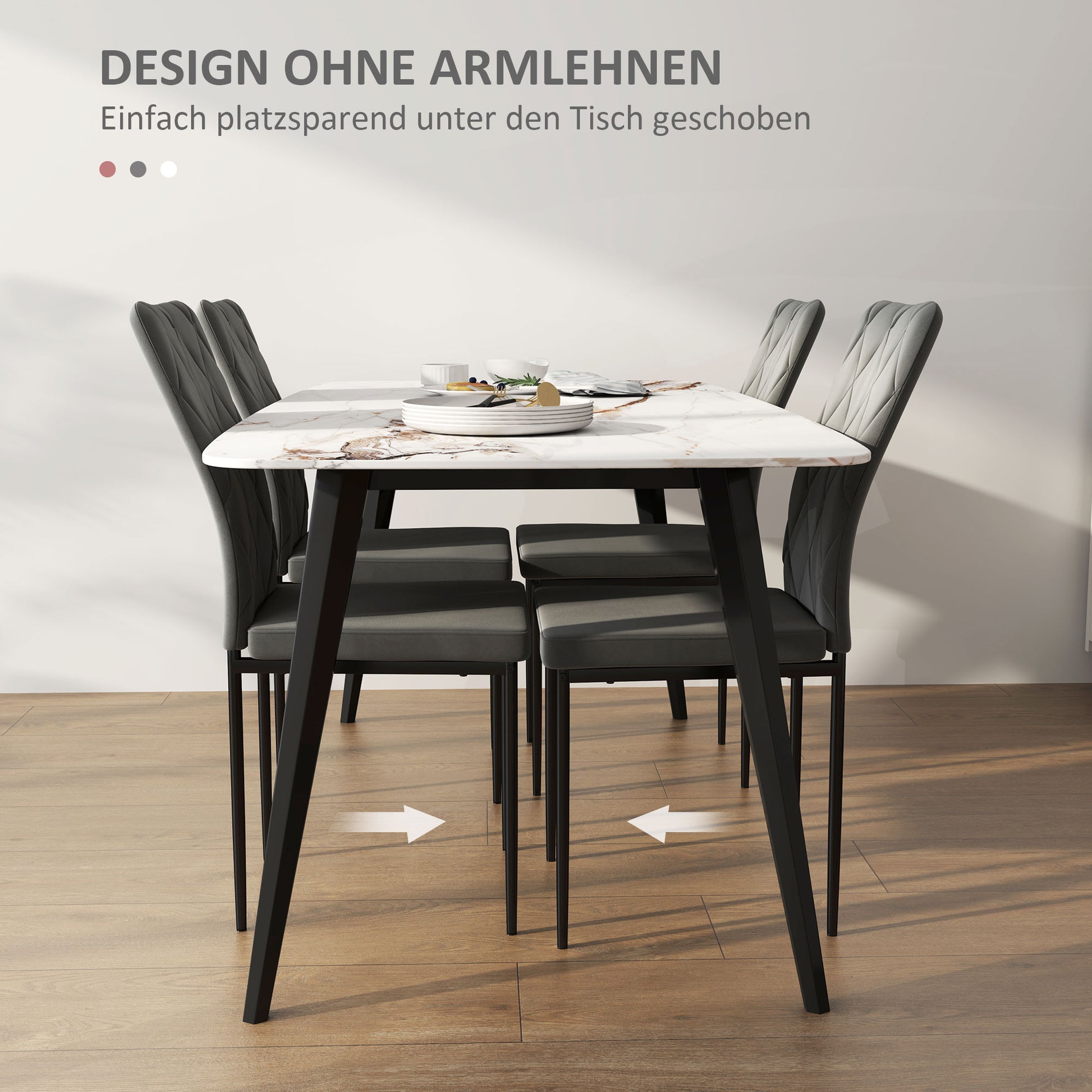 4er-Set Esszimmerstühle in Samtoptik, Moderne Polsterstühle mit Metallbeinen, für Esszimmer, Küche