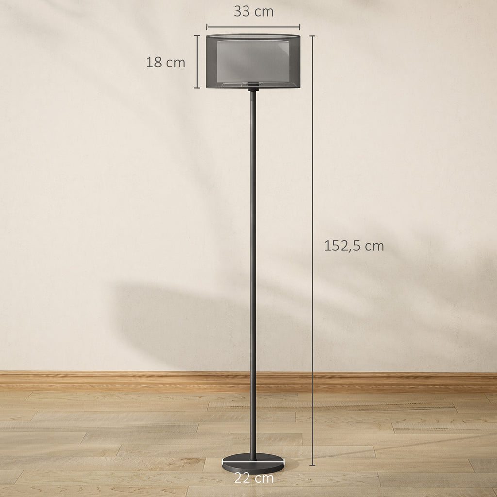 Stehlampe, zweifarbiger Lampenschirm, Fußschalter, Metall, Schwarz