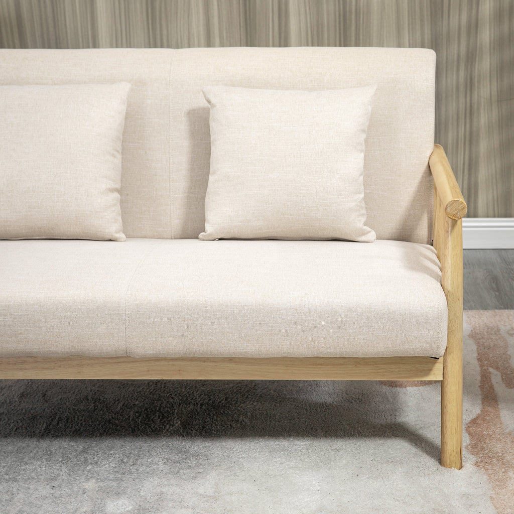 2-Sitzer Sofa, Stoffbezug in Leinenoptik, bis 200 kg, Holzrahmen, 123L x 69B x 74H cm, Beige