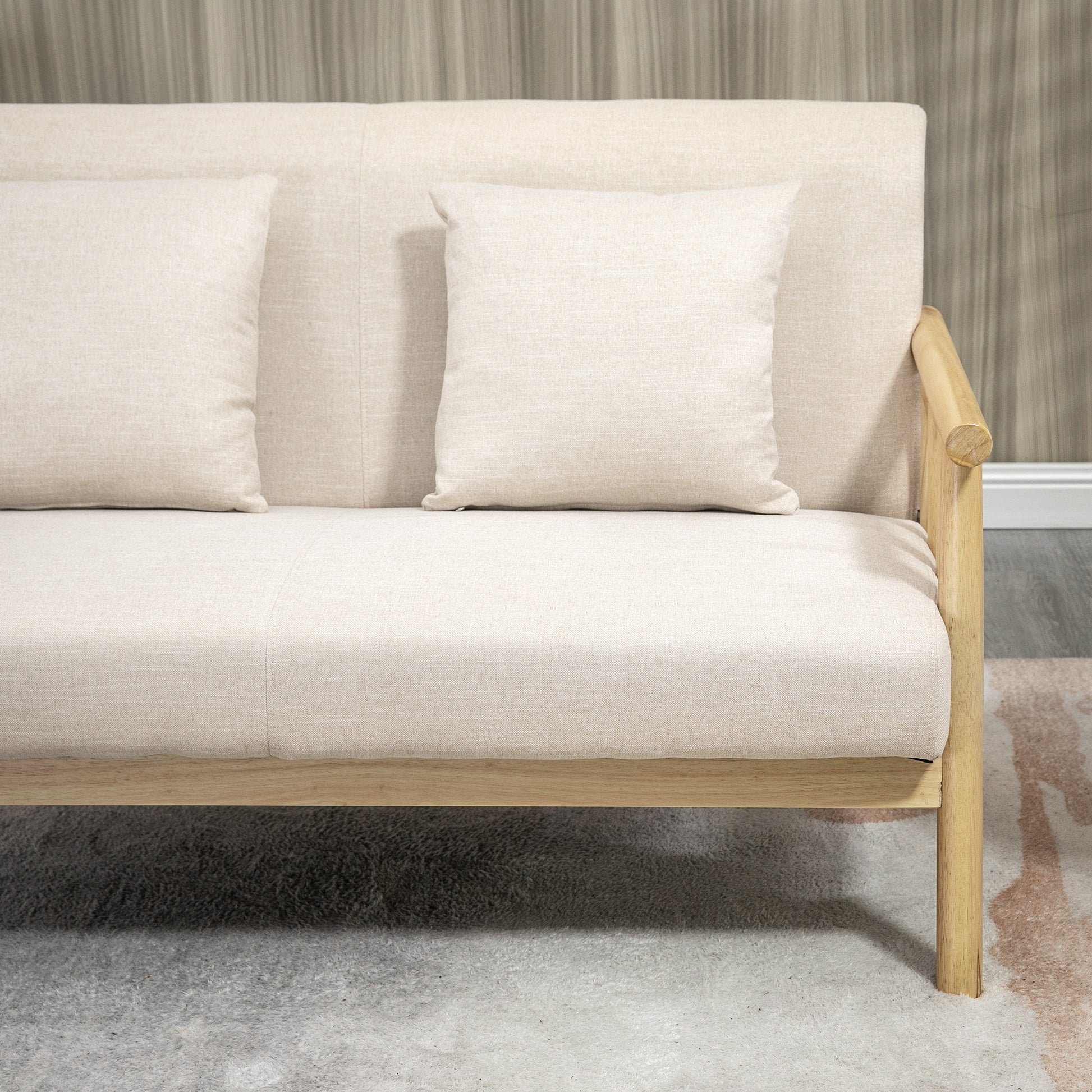 2-Sitzer Sofa, Stoffbezug in Leinenoptik, bis 200 kg, Holzrahmen, 123L x 69B x 74H cm, Beige