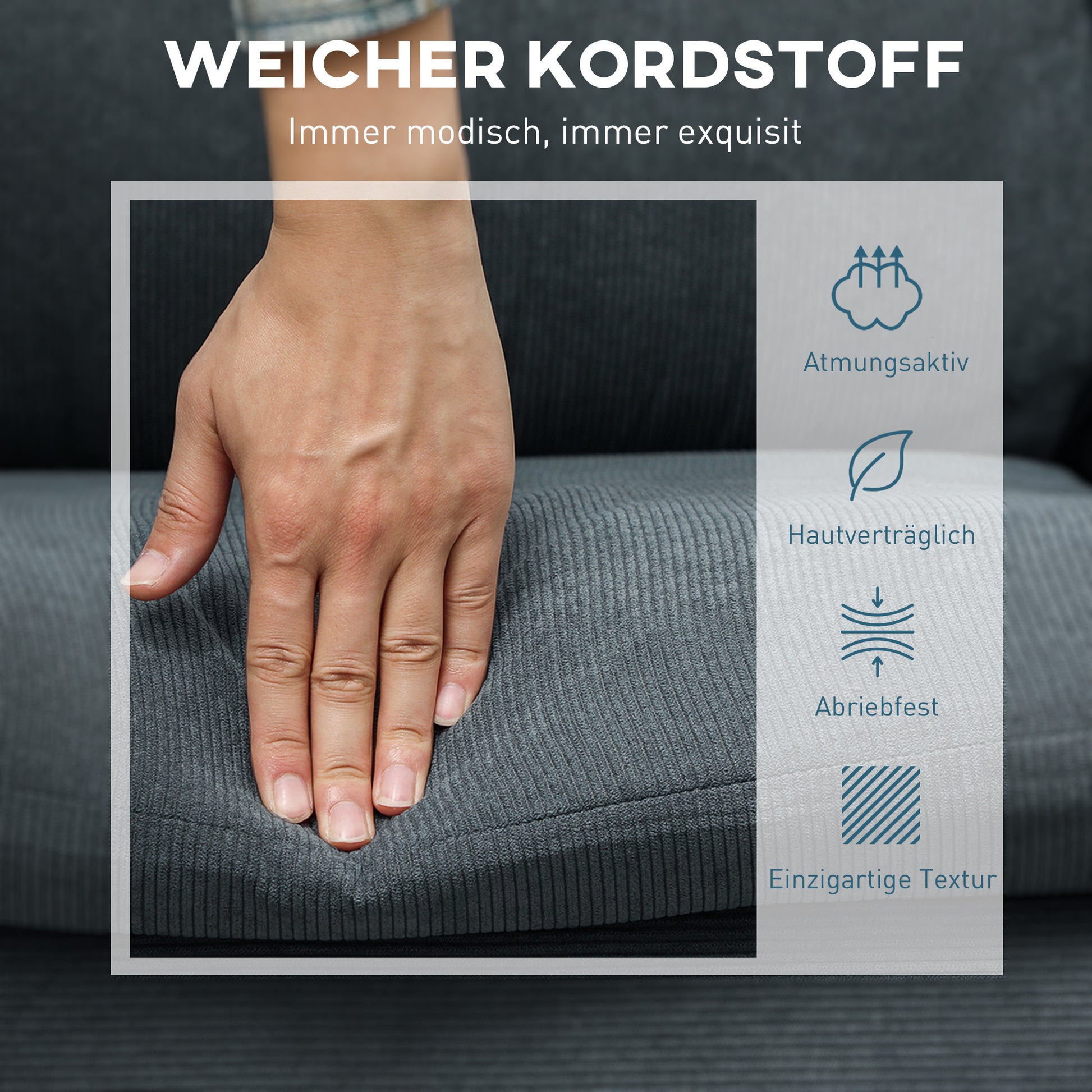 Ecksofa mit Schlaffunktion Sofa mit Fußhocker, 3 Wurfkissen, Eckcouch L-Form 196 x 140 x 88 cm Grau