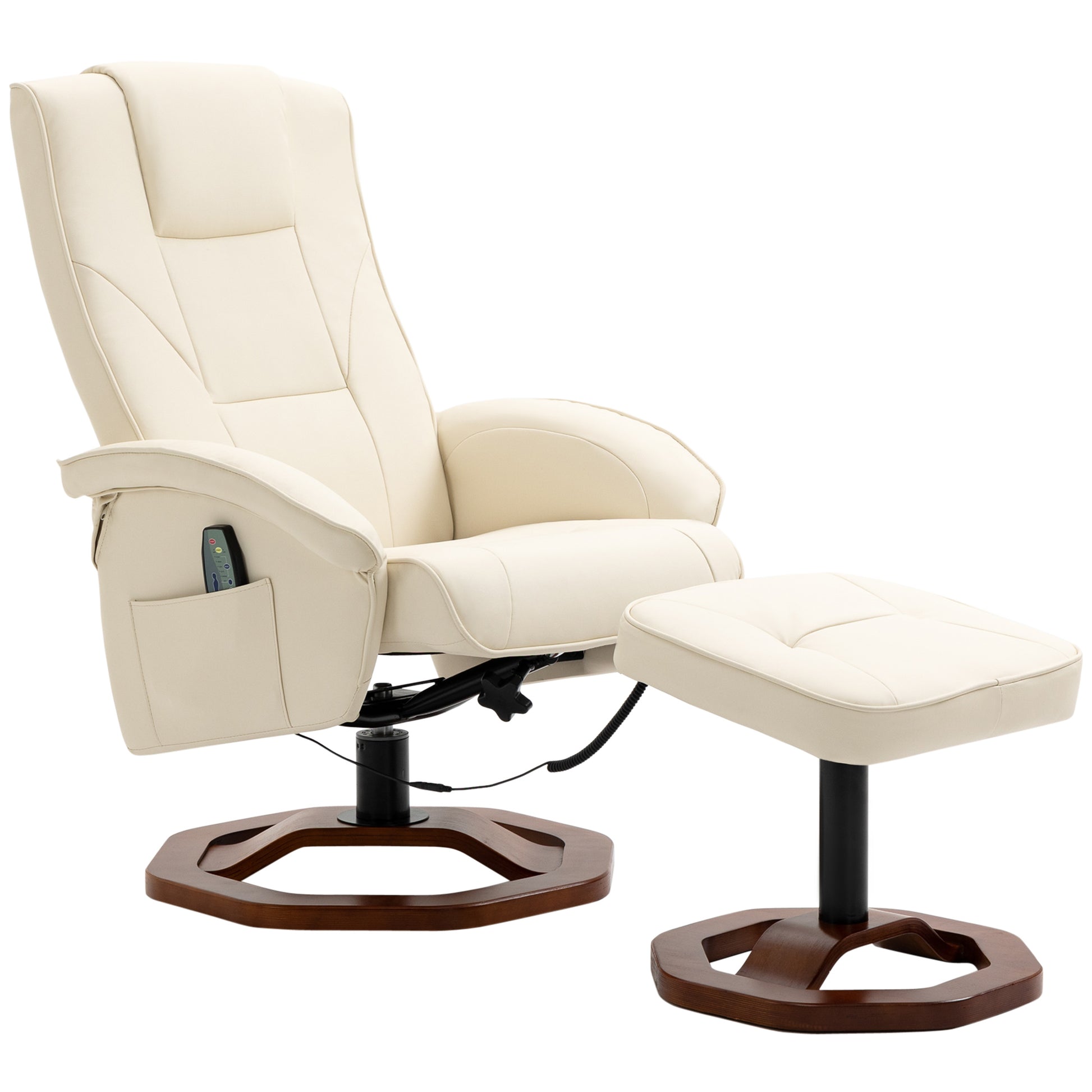Massagesessel mit Hocker, Liegefunktion, Fernbedienung, drehbar, Lederoptik, bis 150 kg