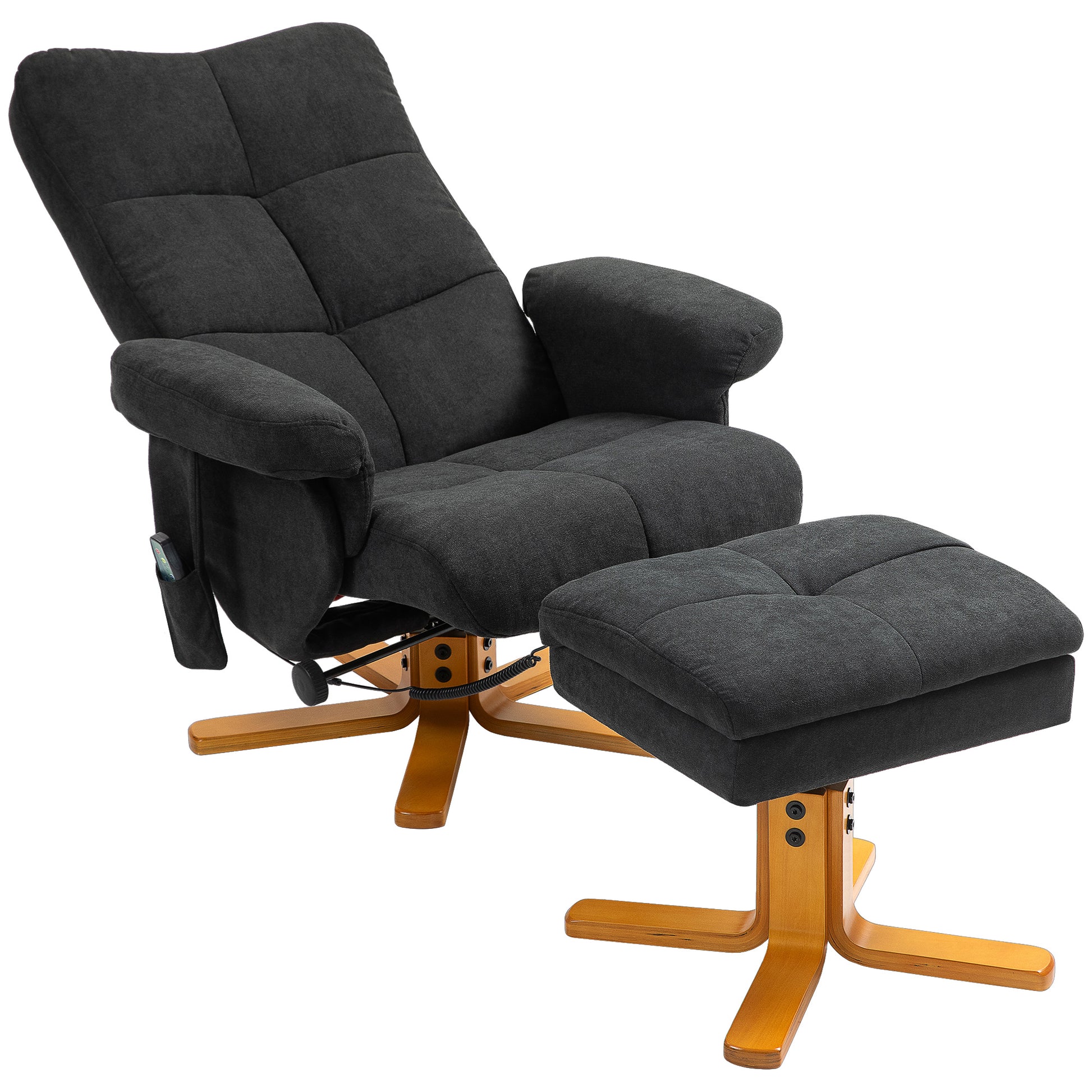 Massagesessel mit Liegefunktion und Fußhocker, 145°-Neigung, Polyester/Kunstleder, 80 x 86 x 99 cm