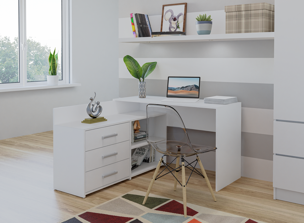 Eckschreibtisch DANY – 120 cm breit, mit 3 Schubladen, mehrere Farben