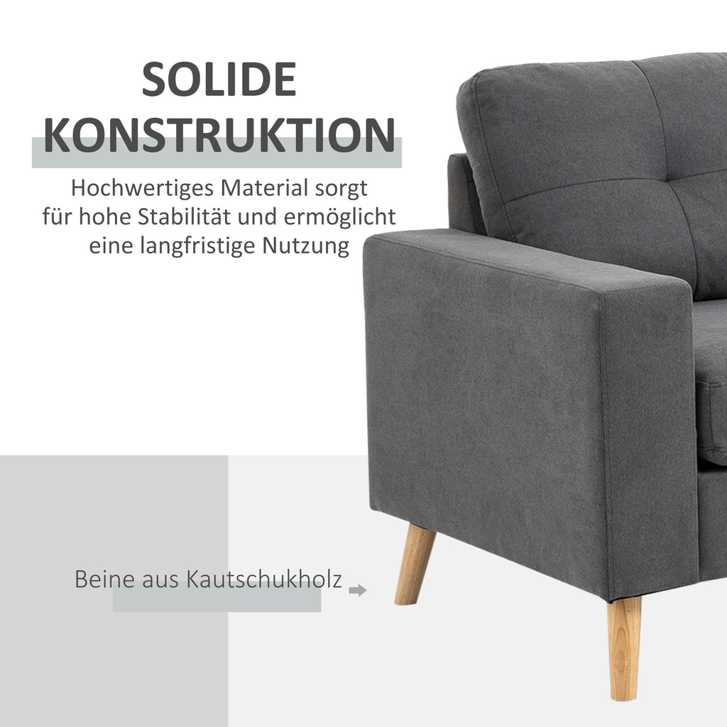 Ecksofa L-Form graue Eckcouch mit Chaiselongue Leinenoptik für 3 Personen 193x136x85cm Dunkelgrau