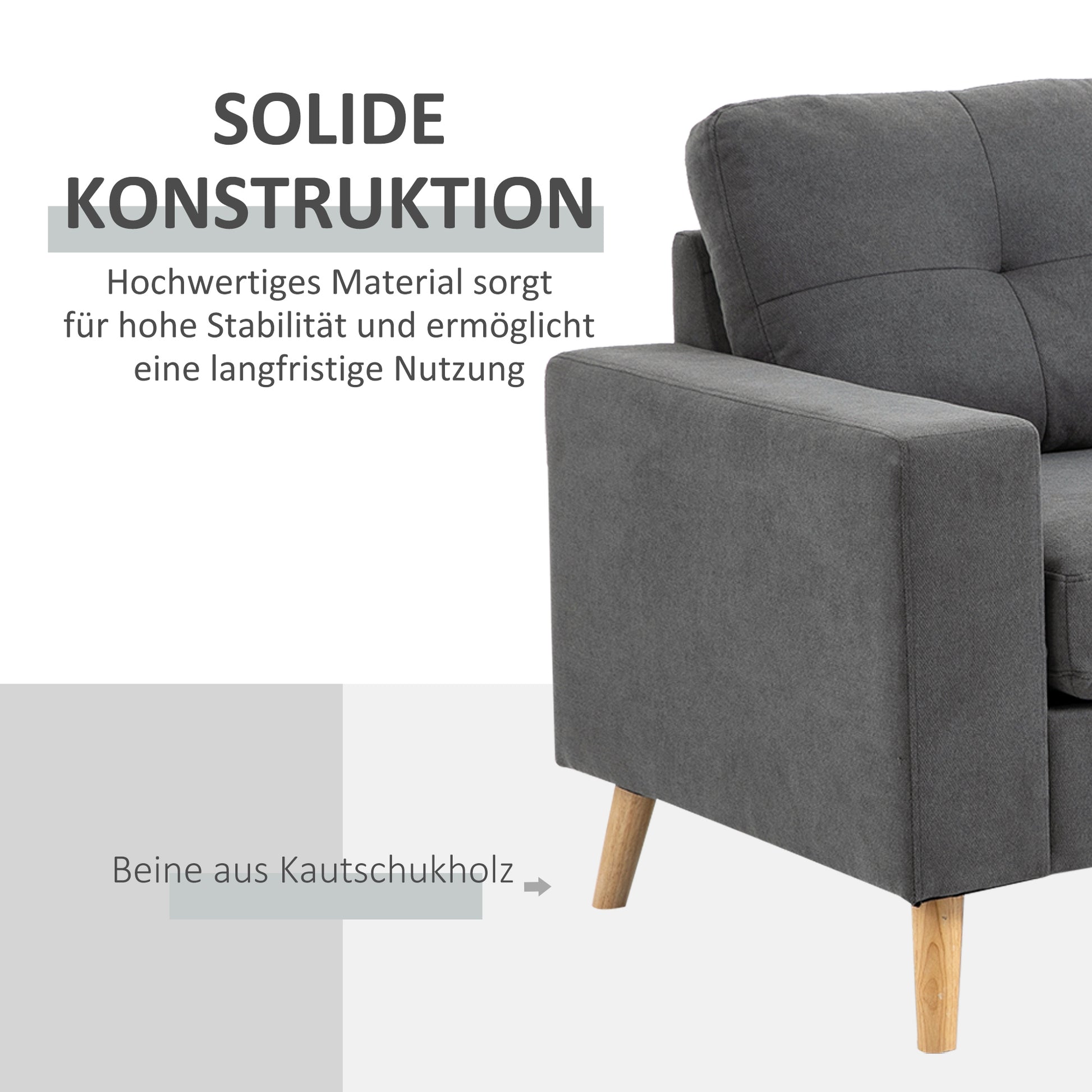 Ecksofa L-Form graue Eckcouch mit Chaiselongue Leinenoptik für 3 Personen 193x136x85cm Dunkelgrau