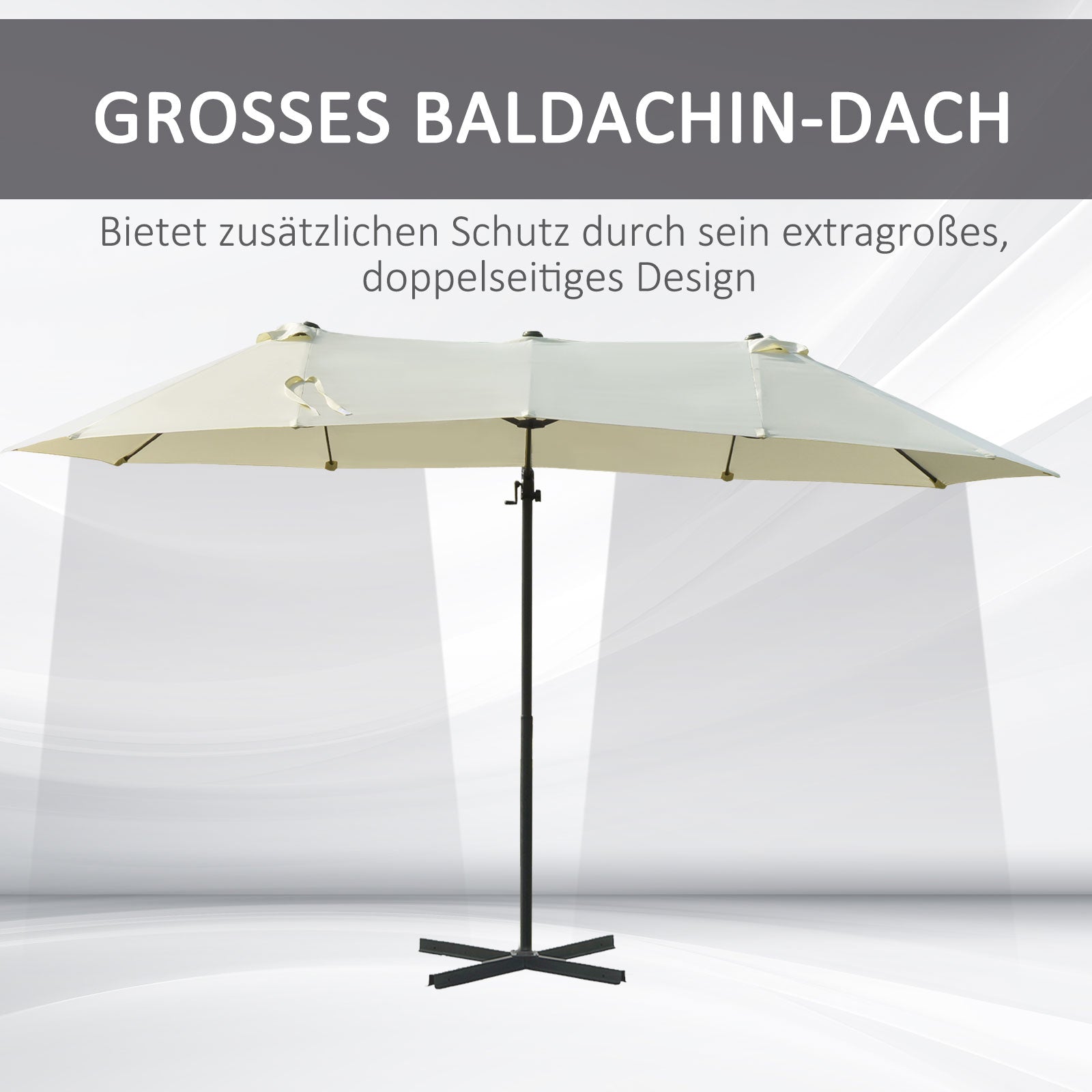 Doppelsonnenschirm mit Kurbel Verstellbar Sonnenschutz Metall Cremeweiß 440 x 270 x 250 cm