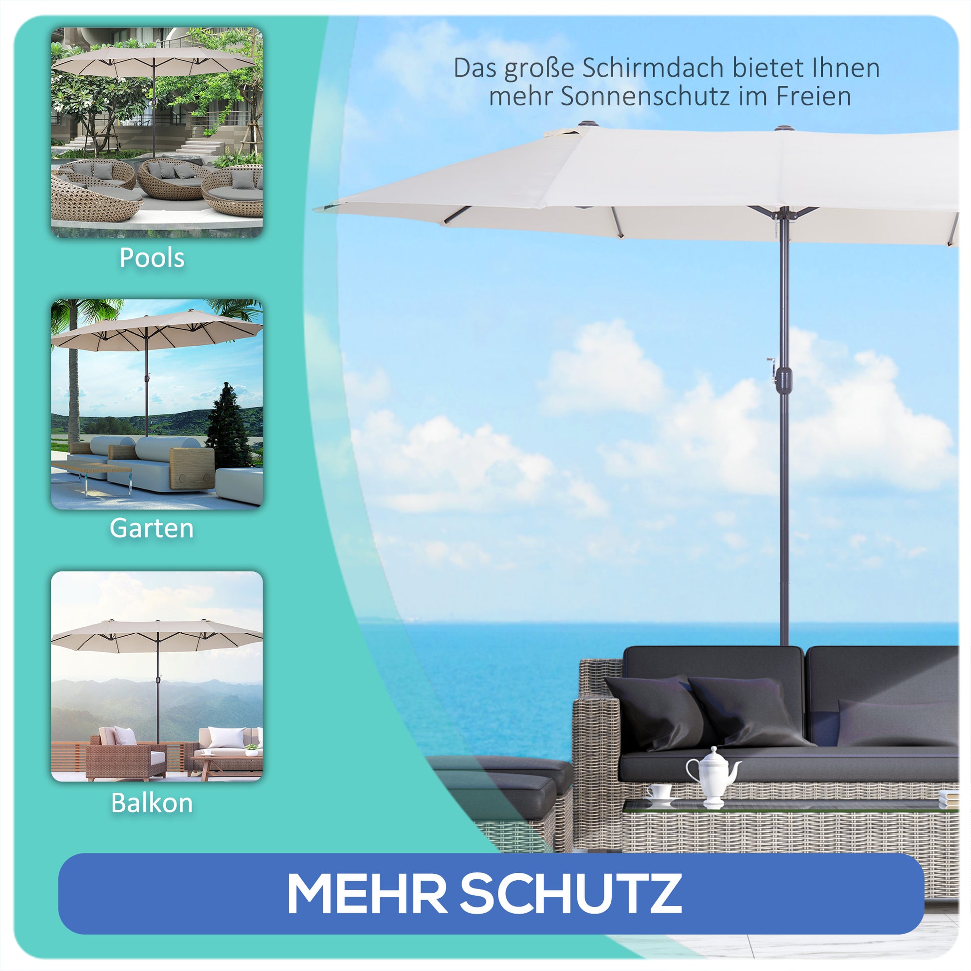 Sonnenschirm mit Handkurbel wetterbeständig 455 cm x 270 cm x 240 cm Stahl Polyester