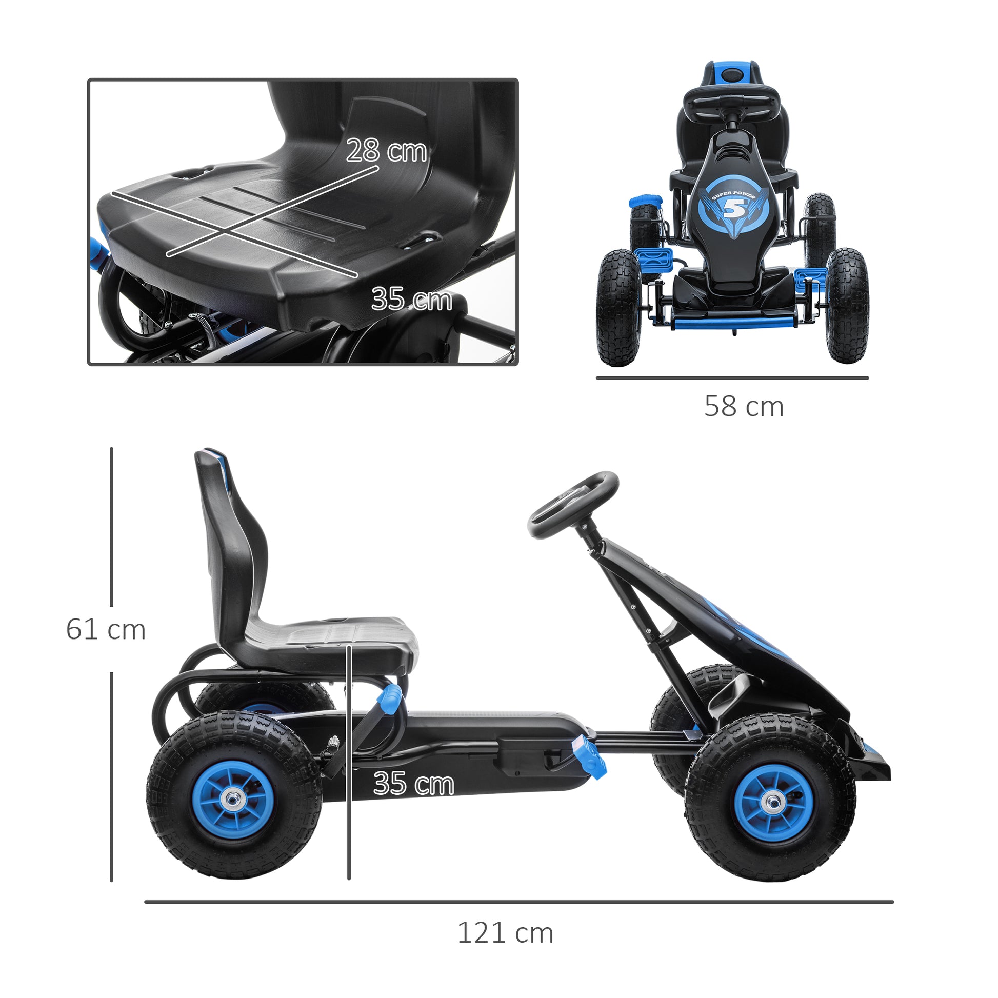 Kinder-Gokart, mit Pedalen, verstellbarem Sitz, In- und Outdoor, ab 5 Jahren, 121 x 58 x 61 cm