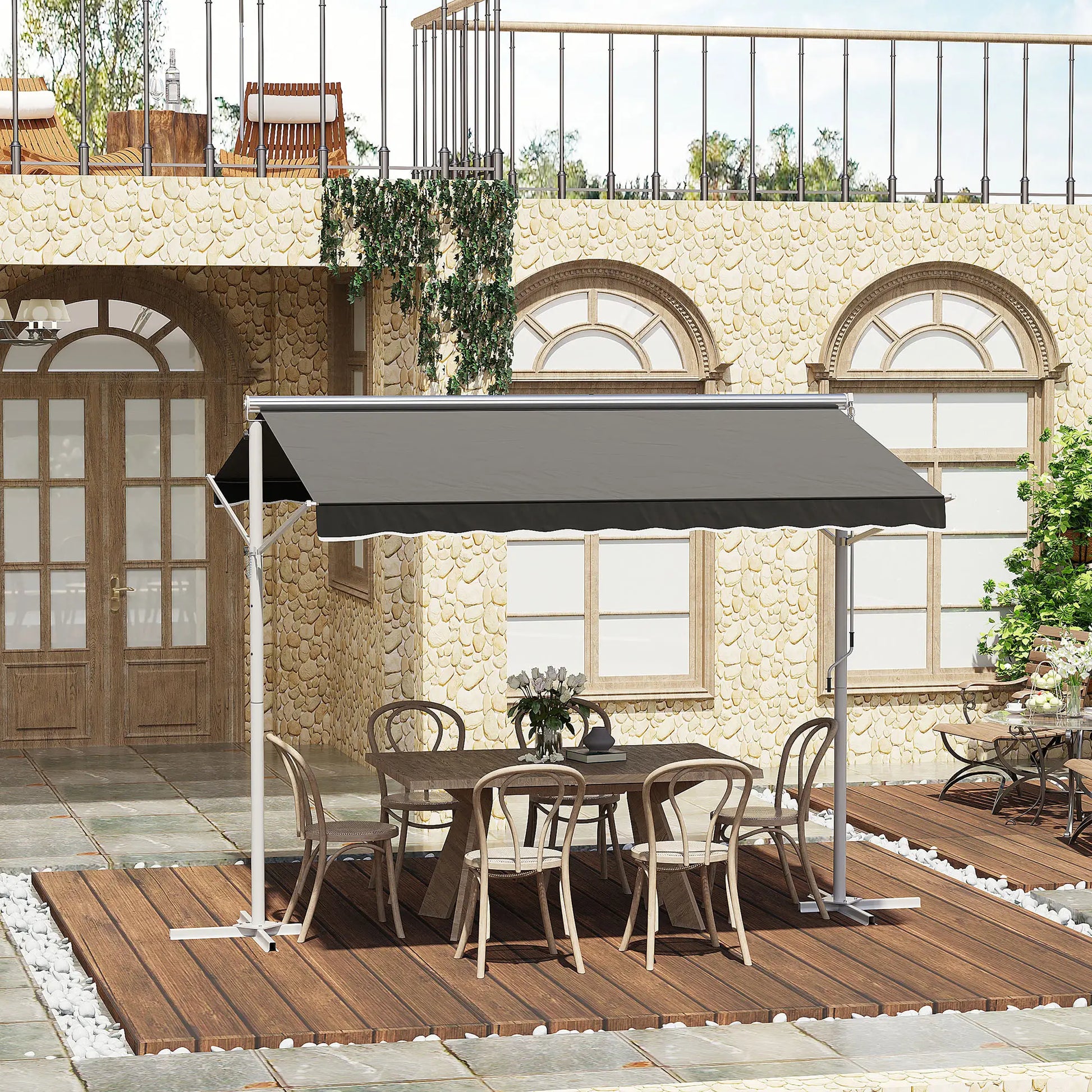 Standmarkise Gartenmarkise Markise mit Faltarm Kurbel Terrasse Creme 3x3m