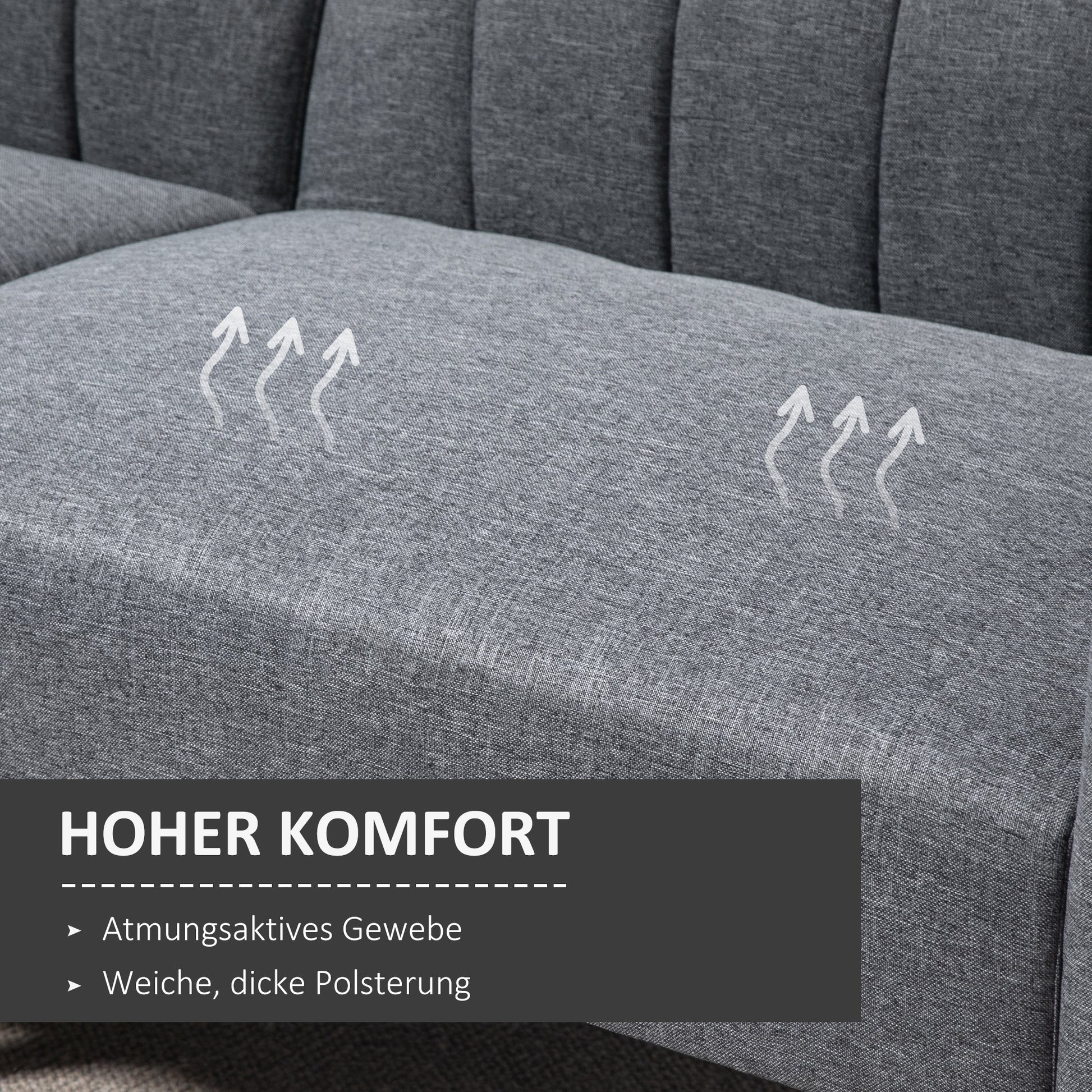 Homcom Schlafsofa 2 Sitze Wohnzimmer mit Rückenlehne in 3 Positionen Grau verstellbar
