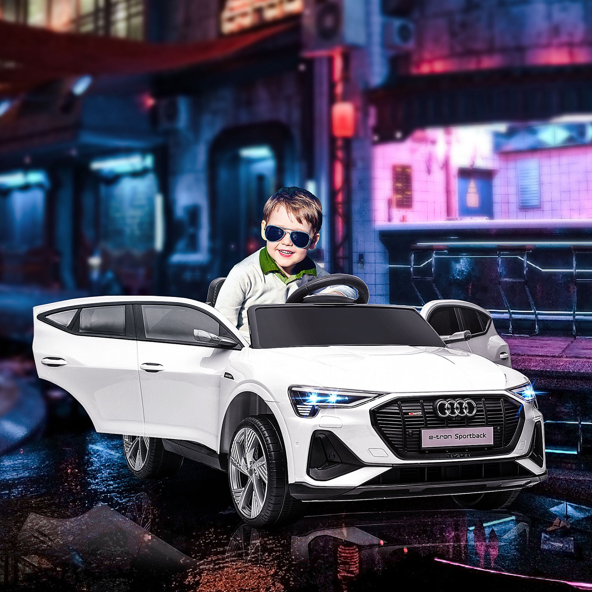 Elektro Kinderauto 12V Audi E-tron Elektroauto mit Fernbedienung, Sicherheitsgurt, Musik, 3-5 km/h