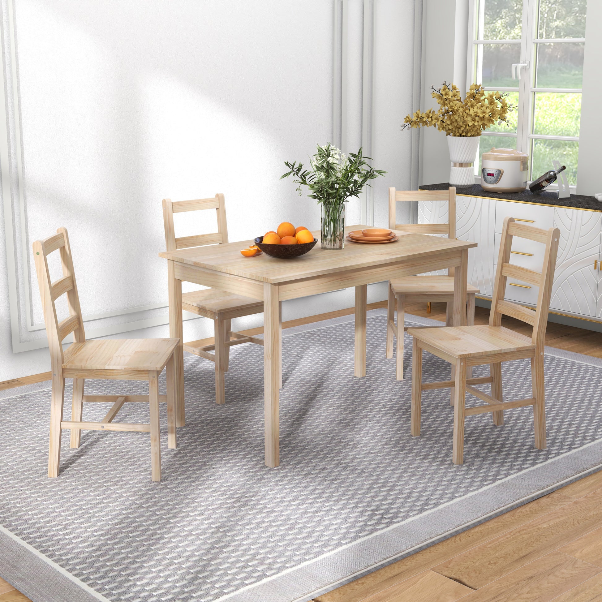 5-teilige Essgruppe Esstisch mit Stühlen Sitzgruppe, Massivholz, 118 cm x 73 cm x 75 cm