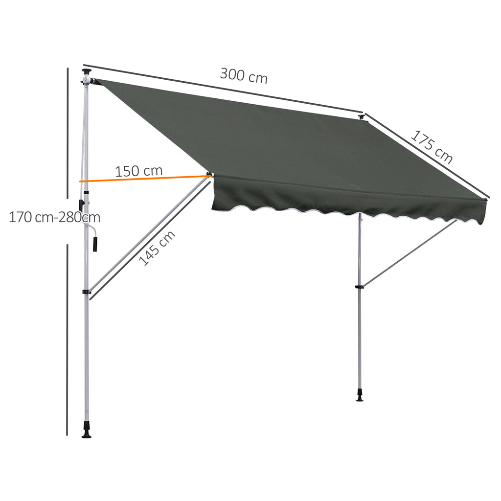 Terrassenmarkise mit Handkurbel höhenverstellbar, witterungsbeständig Balkonmarkise 150cm B
