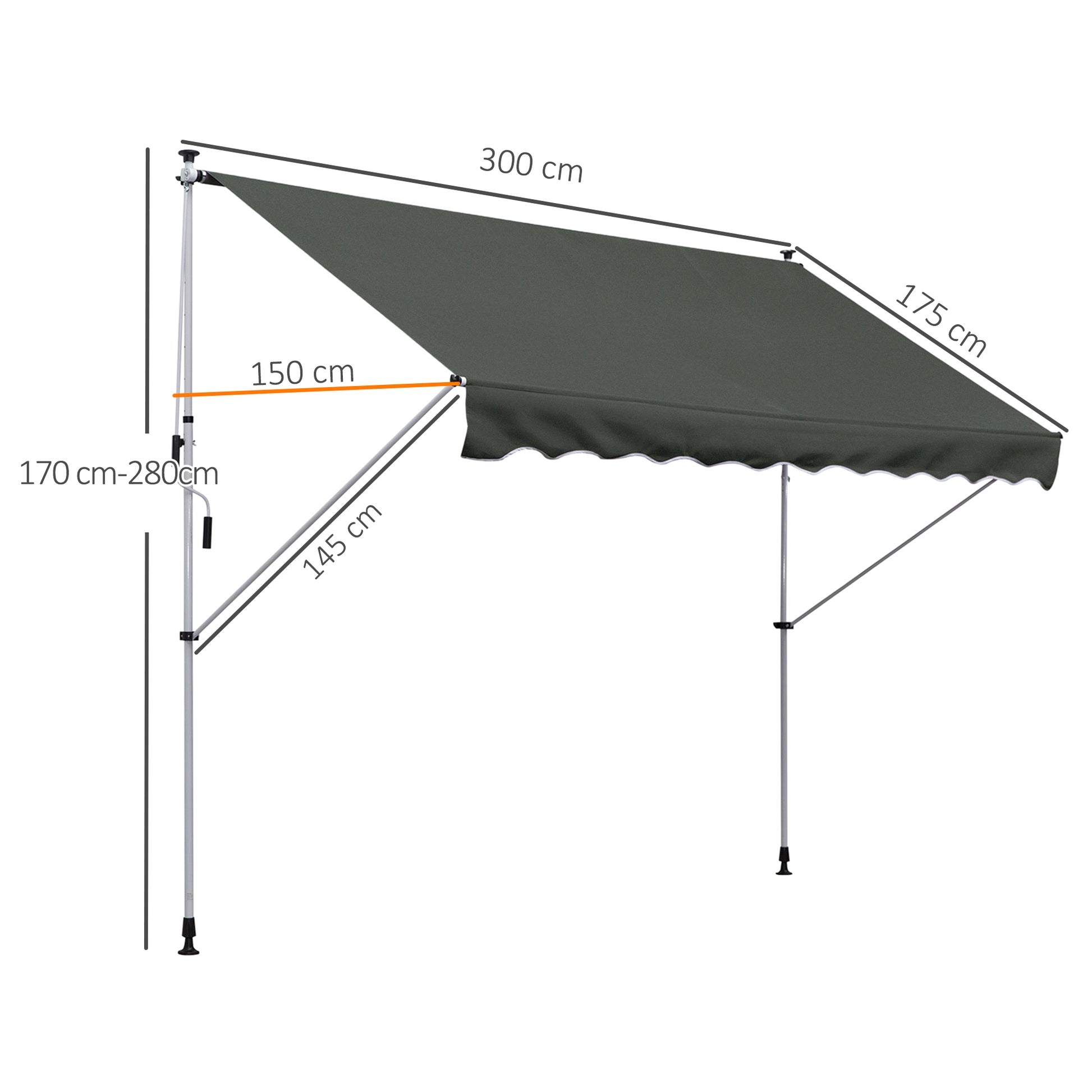 Terrassenmarkise mit Handkurbel höhenverstellbar, witterungsbeständig Balkonmarkise 150cm B