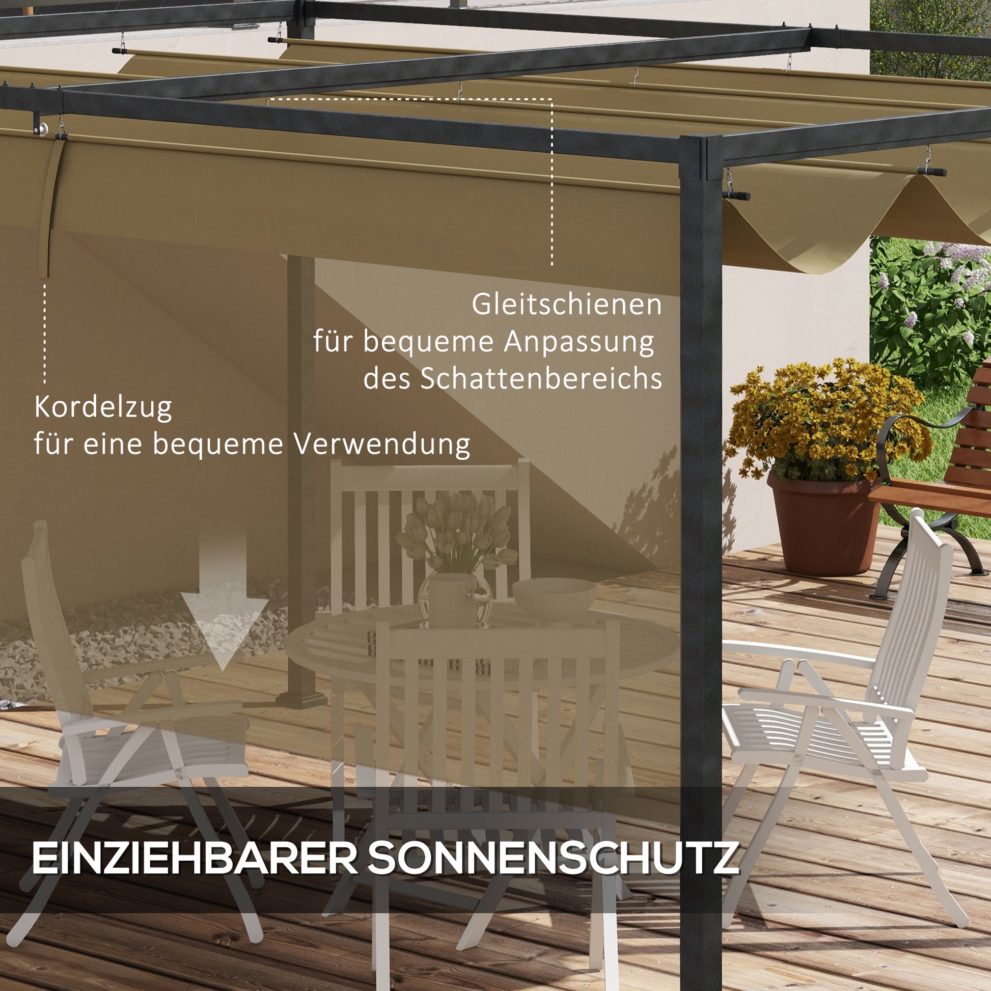 Pergola, Robuster Sonnenschutz für Garten, aus Metall und Kunststoff, UV- und wasserabweisend