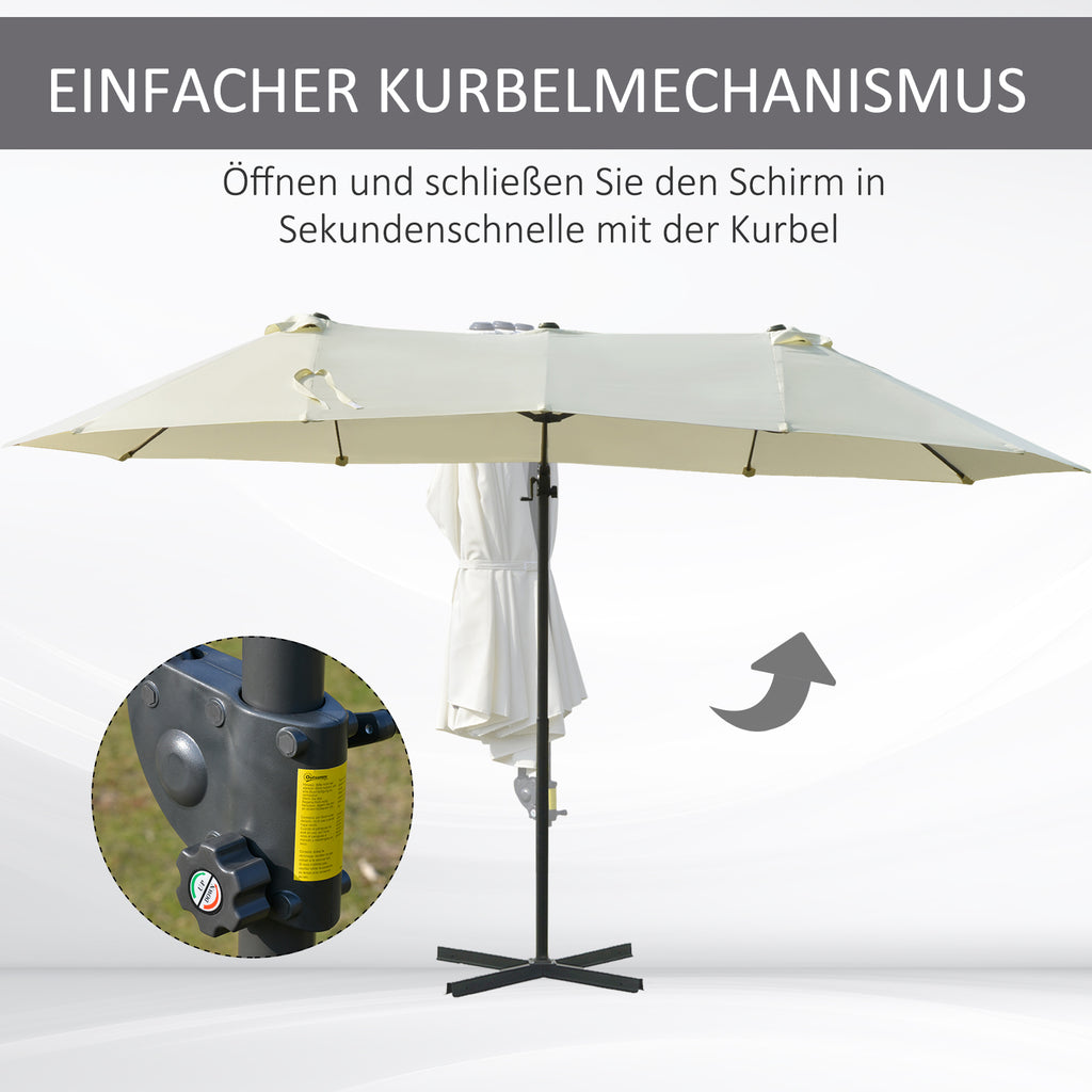 Doppelsonnenschirm mit Kurbel Verstellbar Sonnenschutz Metall Cremeweiß 440 x 270 x 250 cm