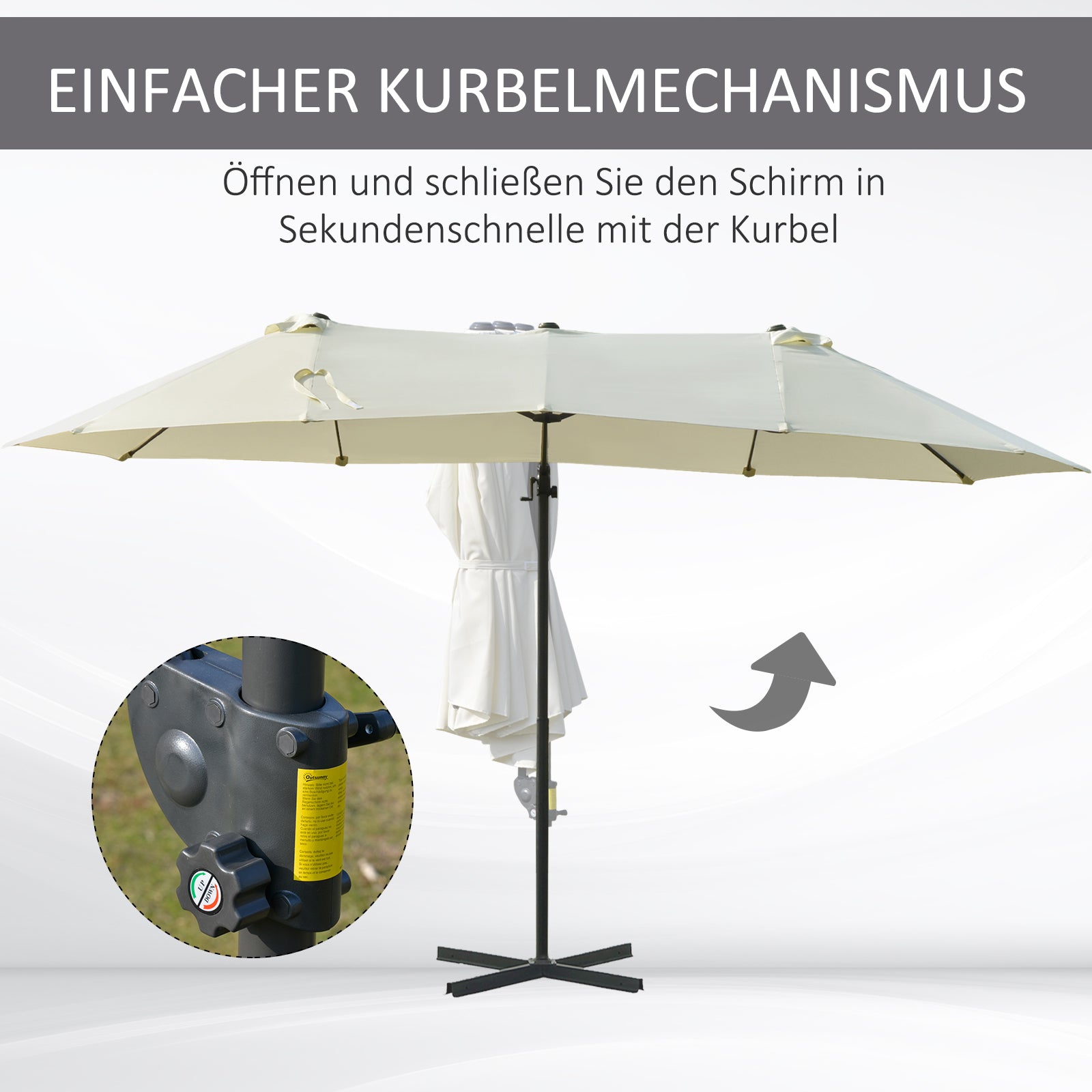 Doppelsonnenschirm mit Kurbel Verstellbar Sonnenschutz Metall Cremeweiß 440 x 270 x 250 cm
