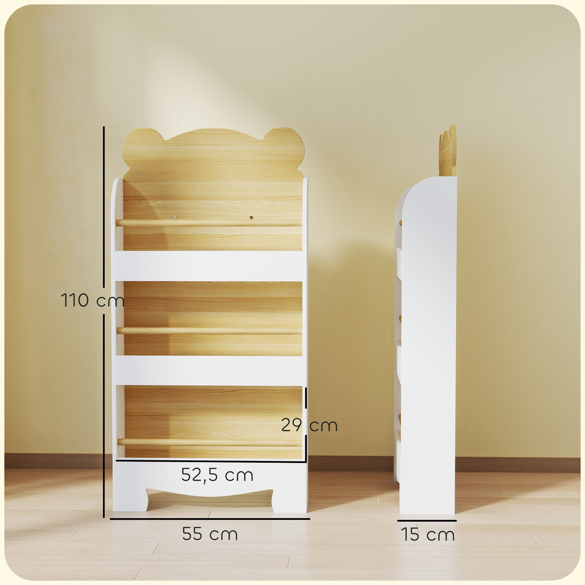 Bücherregal für Kinder Kinderregal mit 3 Ablagen Aufbewahrungsregal aus Holz 55x15x110cm