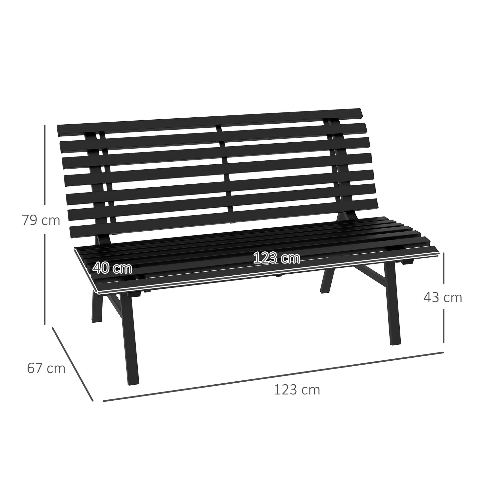 Gartenbank Sitzbank, Lattendesign, wetterbeständig, Aluminium, 123 x 67 x 79 cm, Schwarz