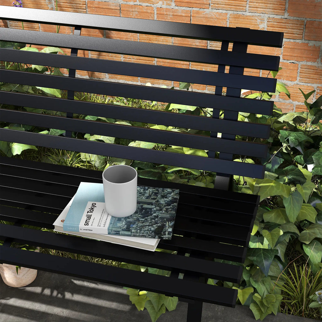 Gartenbank Sitzbank, Lattendesign, wetterbeständig, Aluminium, 123 x 67 x 79 cm, Schwarz