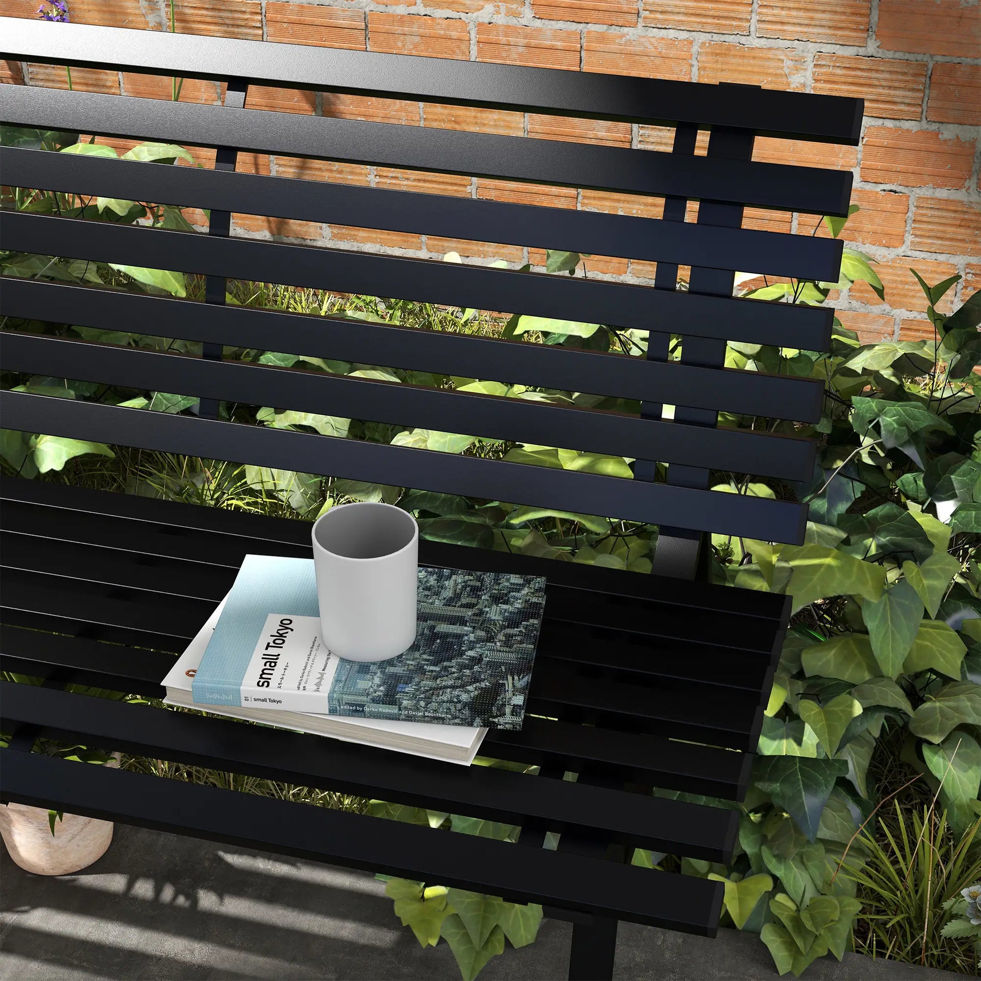 Gartenbank Sitzbank, Lattendesign, wetterbeständig, Aluminium, 123 x 67 x 79 cm, Schwarz