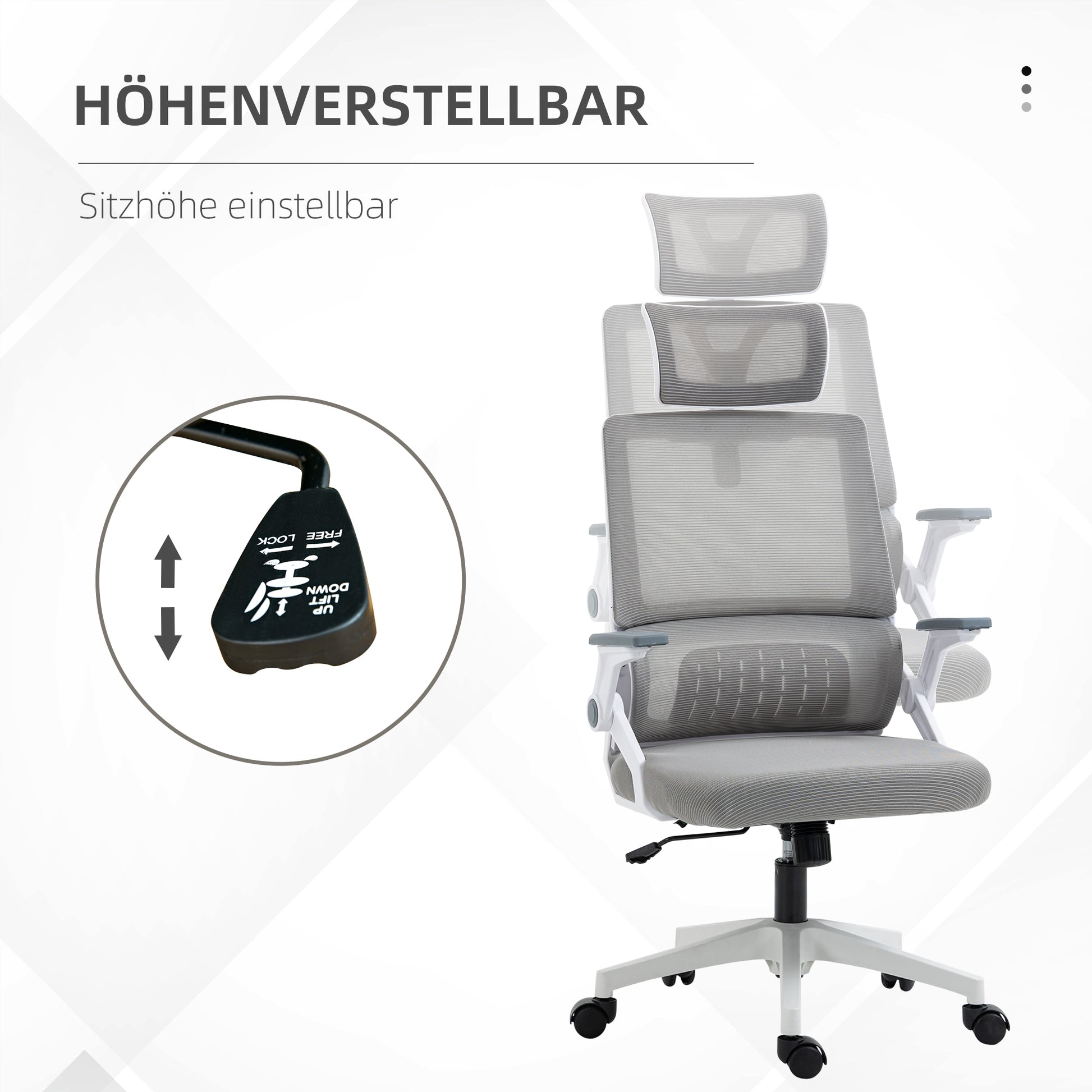 Bürostuhl Schreibtischstuhl Office-Stuhl, höhenverstellbar, 1 Kopfstütze, 58 x 61 x 119 cm