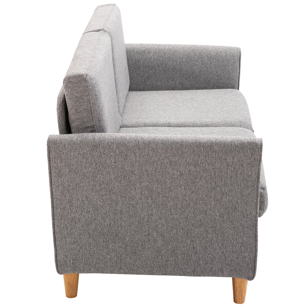 2 Sitzer Sofa, Abnehmbare Kissen, Leinen, Schaumstoff, Kautschukholz, Hellgrau, 141 x 70 x 78 cm