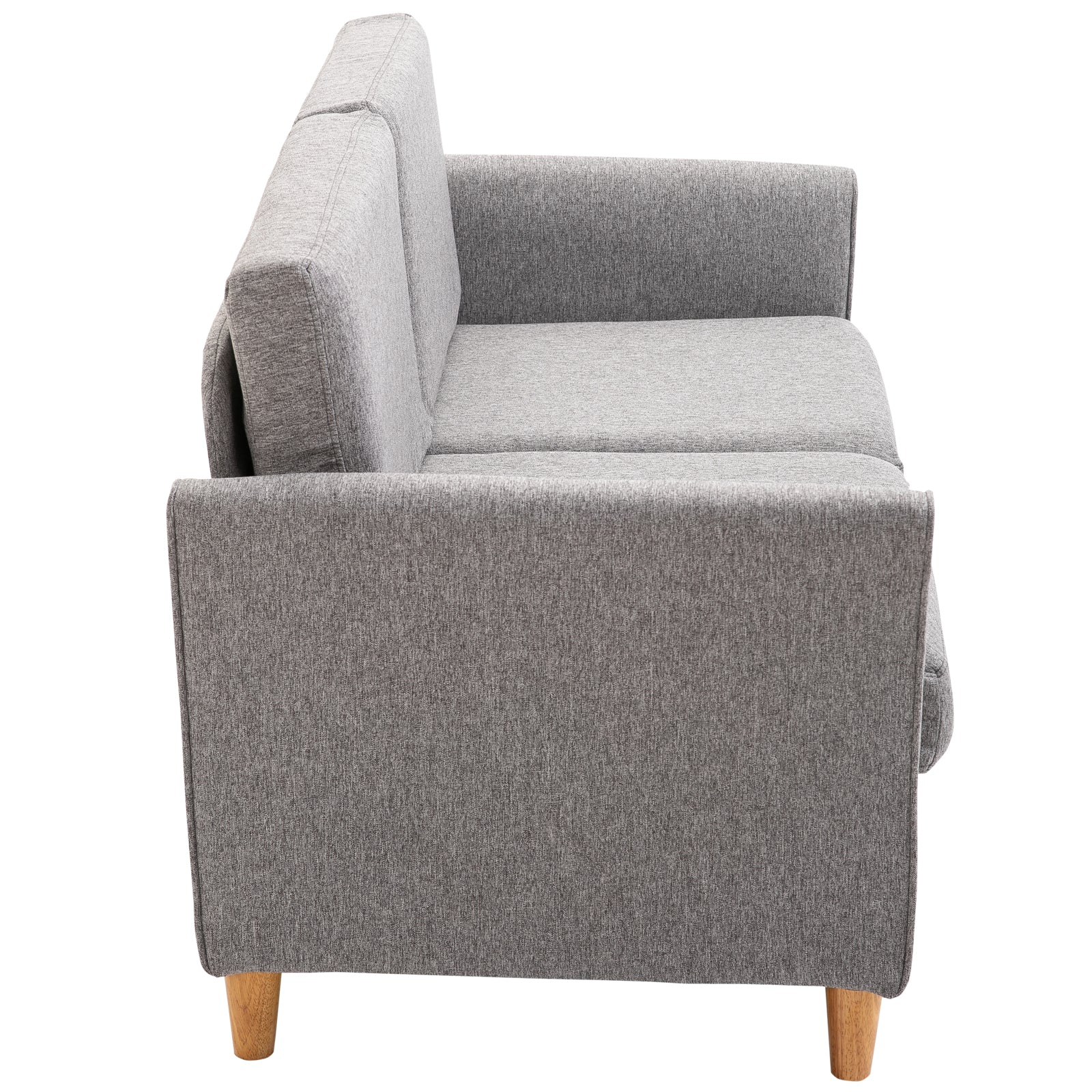 2 Sitzer Sofa, Abnehmbare Kissen, Leinen, Schaumstoff, Kautschukholz, Hellgrau, 141 x 70 x 78 cm