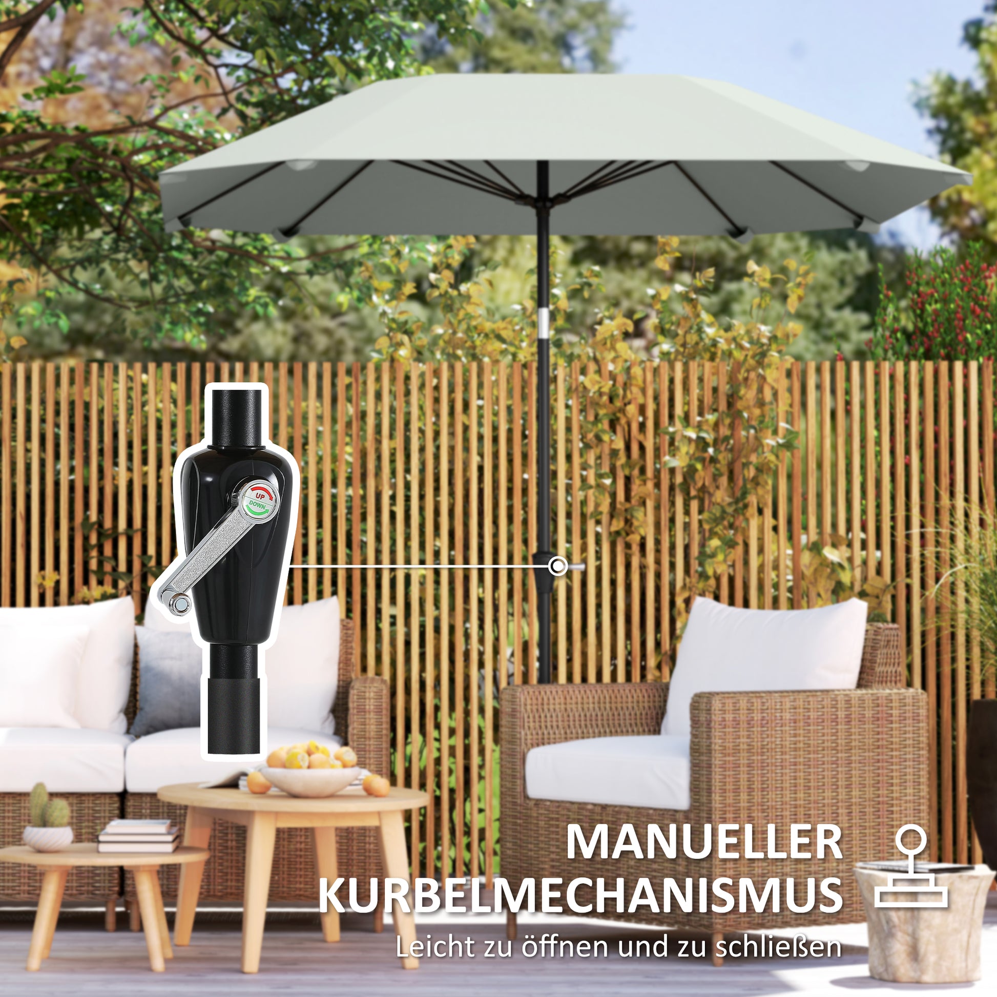 2,3 m Sonnenschirm ohne Basis, Verstellbar mit Kurbel, Polyester, Aluminium, Fiberglas