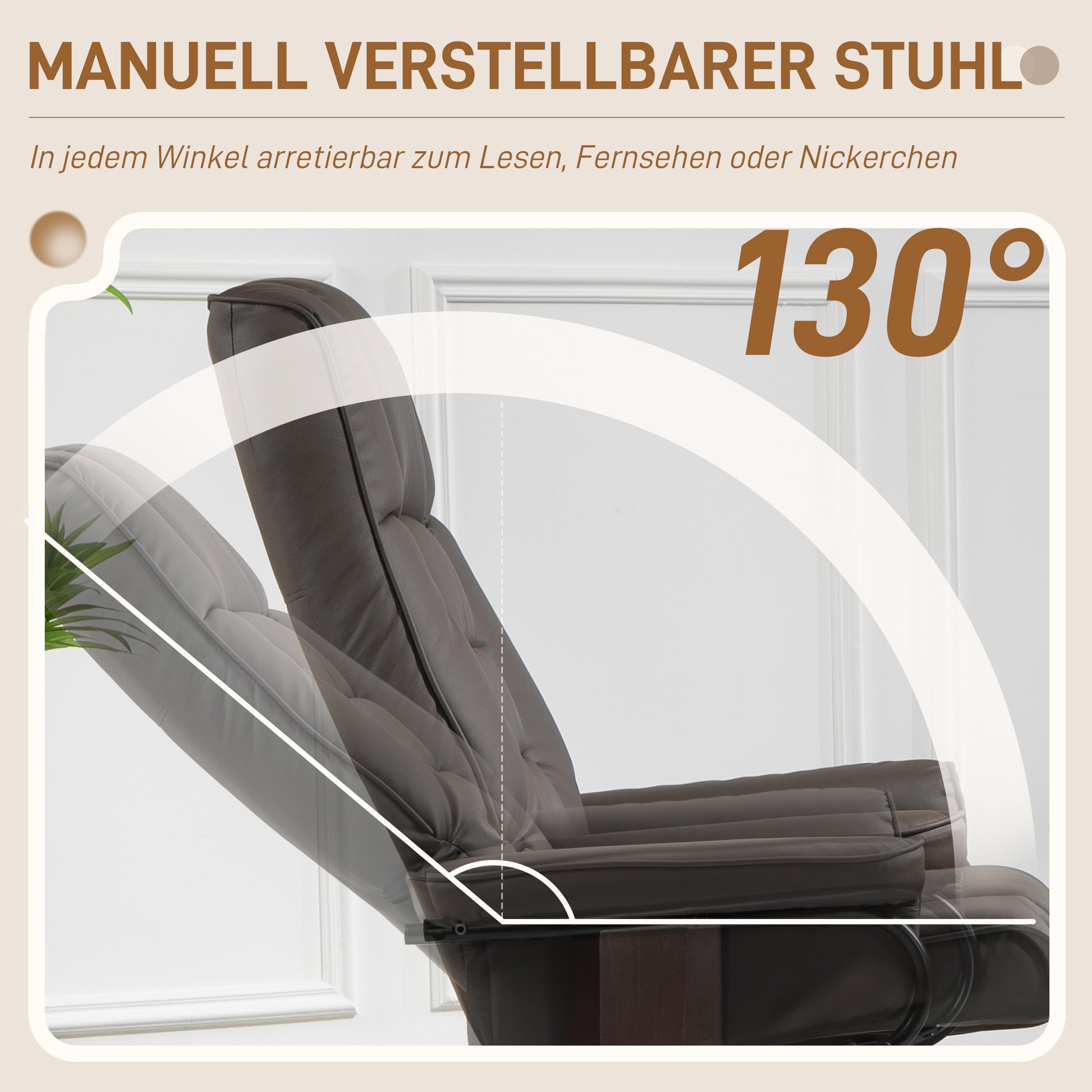 Relaxsessel mit Hocker, drehbar & neigbar, Kunstlederbezug, bis 150 kg, Holzgestell