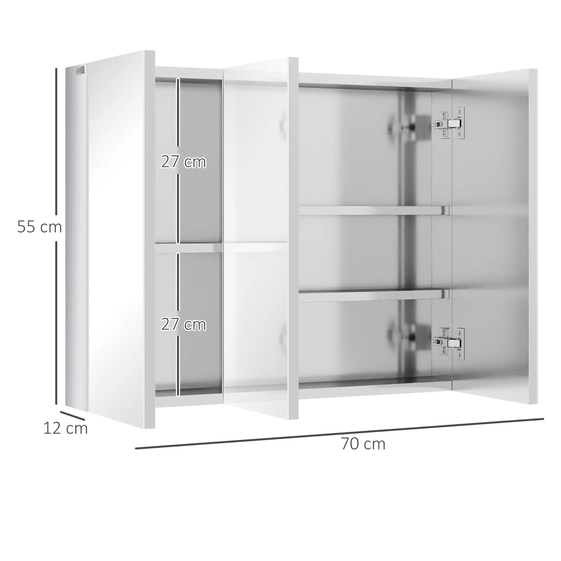 Spiegelschrank, 3 Spiegeltüren, 5 Innenböden, Edelstahl, Farbe: Silber, 70 x 12 x 55 cm