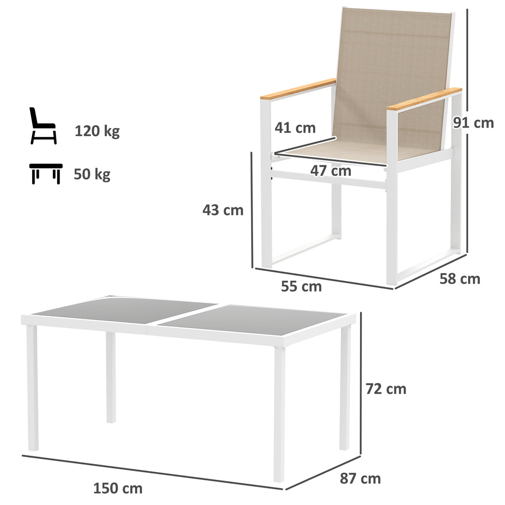 5-teiliges Ess-Set, Outdoor-Tisch aus Hartglas, 4 Stühle, wetterbeständig, Stahlrahmen
