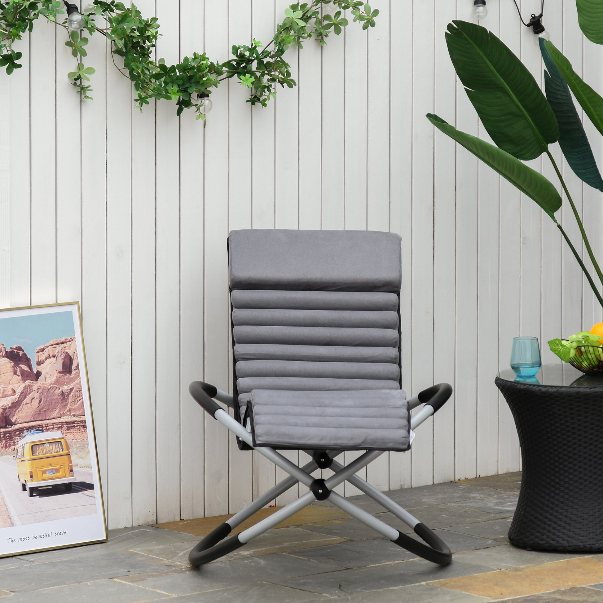 Schaukelstuhl ergonomischer 2 In 1 Gartenstuh Schaukelliege Metall Texteline kugelförmig