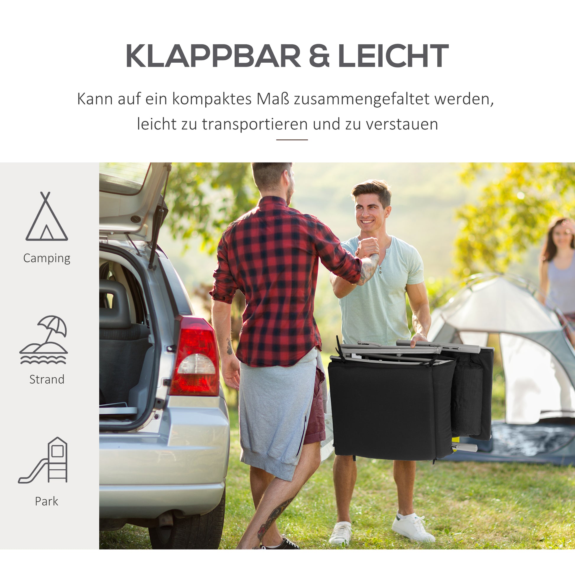 Sonnenliege klappbar mit Kopfkissen Sitzkissen, verstellbare Rückenlehne bis 165 kg