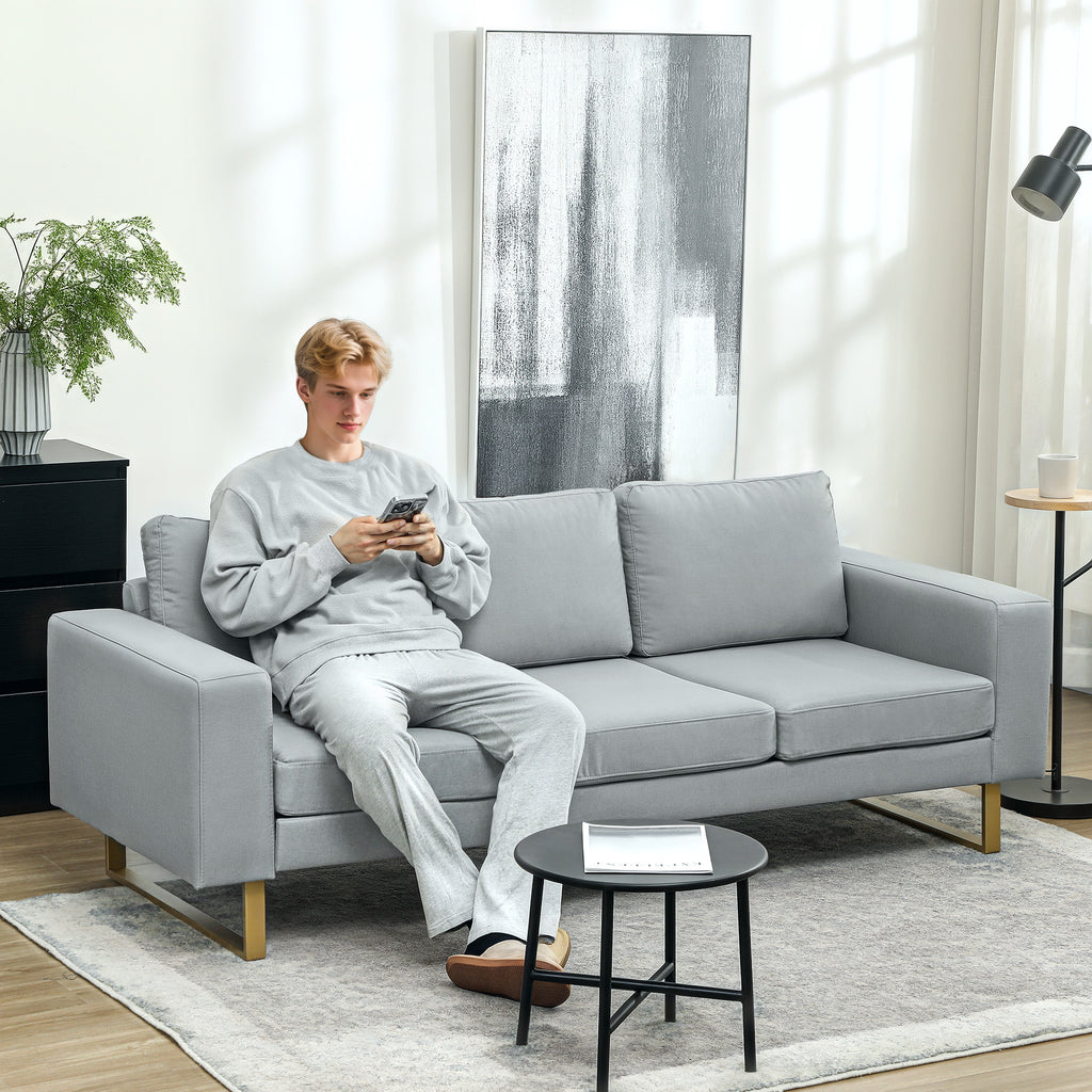 3-Sitzer-Sofa, Couch mit Vollholzrahmen, Metallbeine, schlichtes Design, Hellgrau/Dunkelgrau