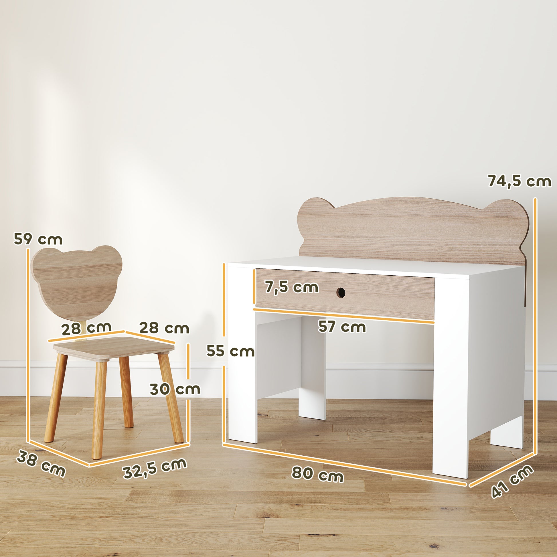 Schreibtisch-Set für Kinder, Schublade, zum Schreiben und Basteln, 3-8 Jahre, Naturholz