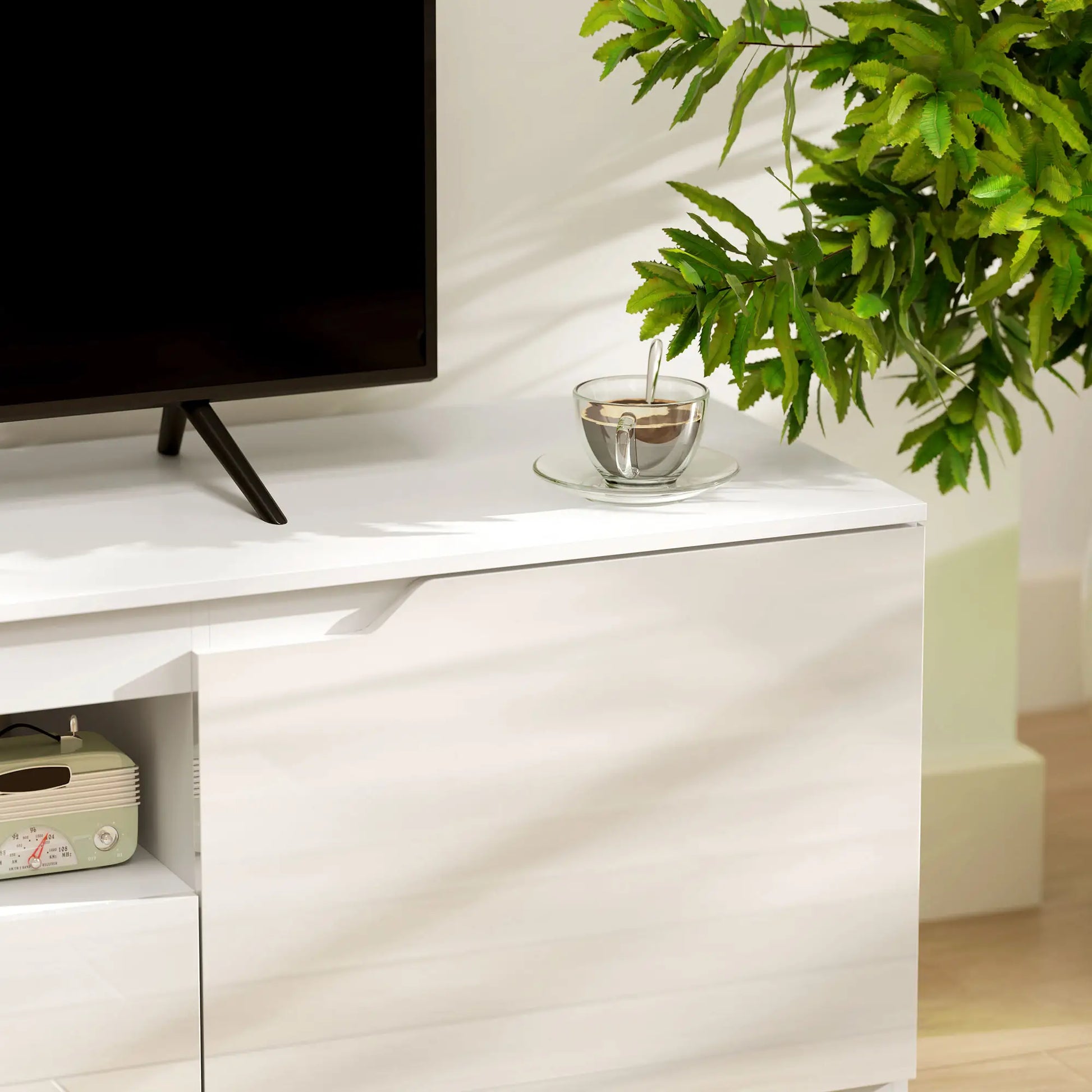 TV-Lowboard, Hochglanz, für Fernseher bis 65'', 3 Fächer, Schublade, 160 x 38 x 43 cm