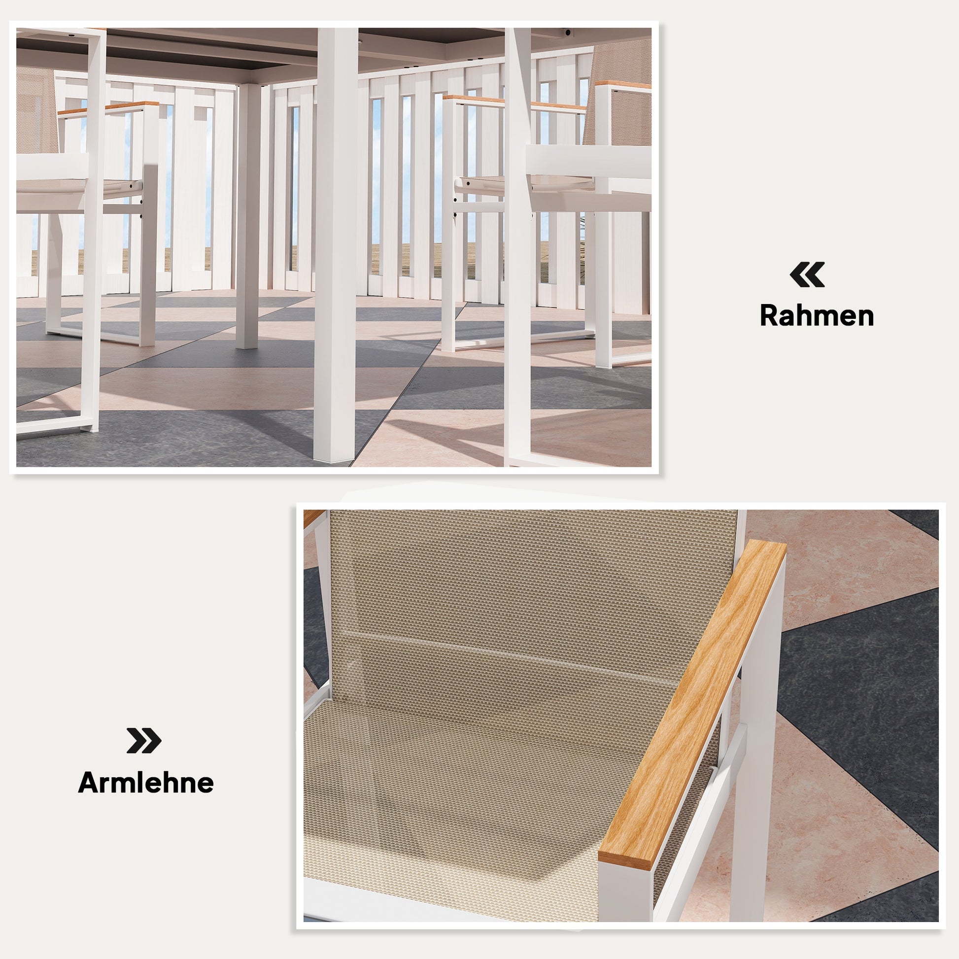 5-teiliges Ess-Set, Outdoor-Tisch aus Hartglas, 4 Stühle, wetterbeständig, Stahlrahmen