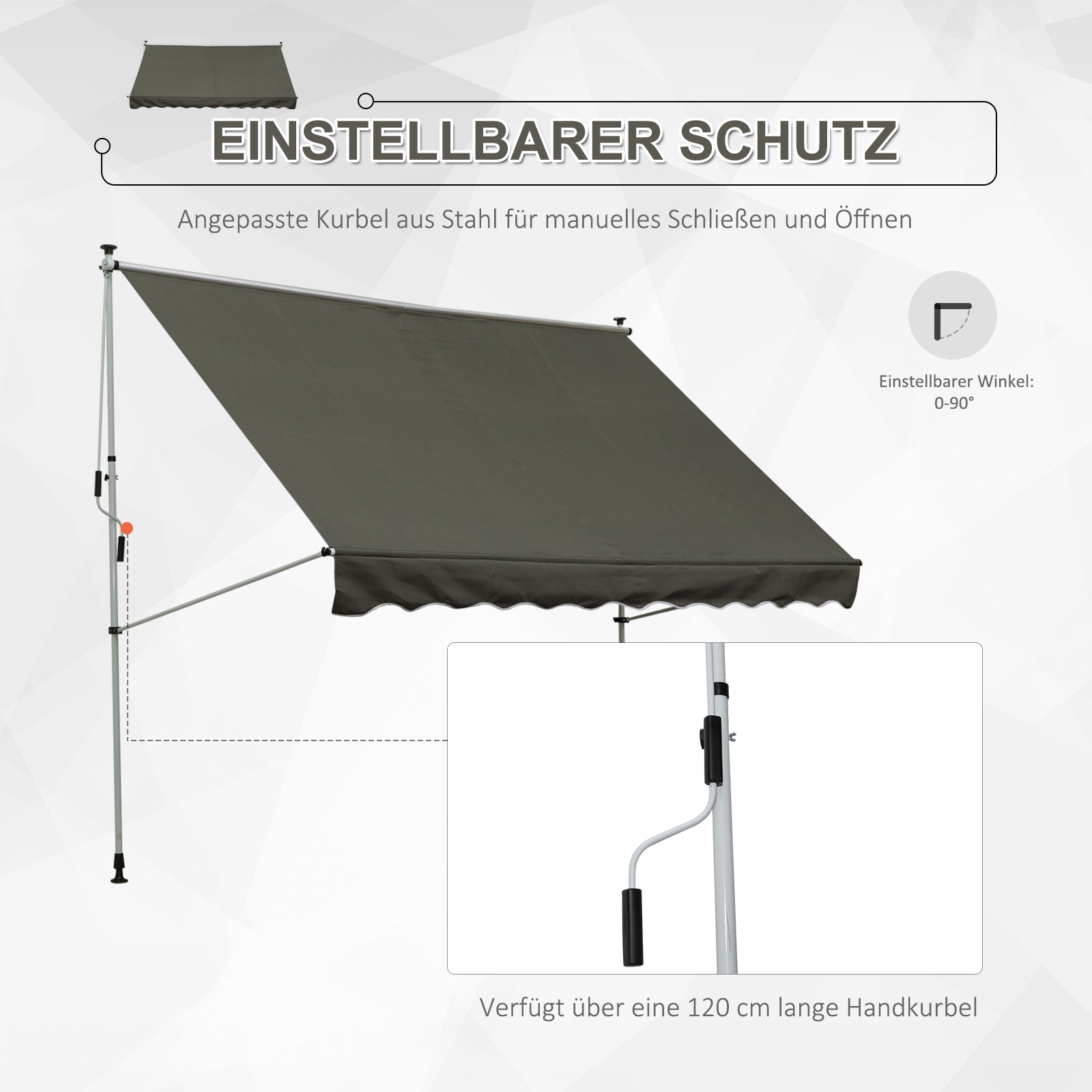 Terrassenmarkise mit Handkurbel höhenverstellbar, witterungsbeständig Balkonmarkise 150cm B