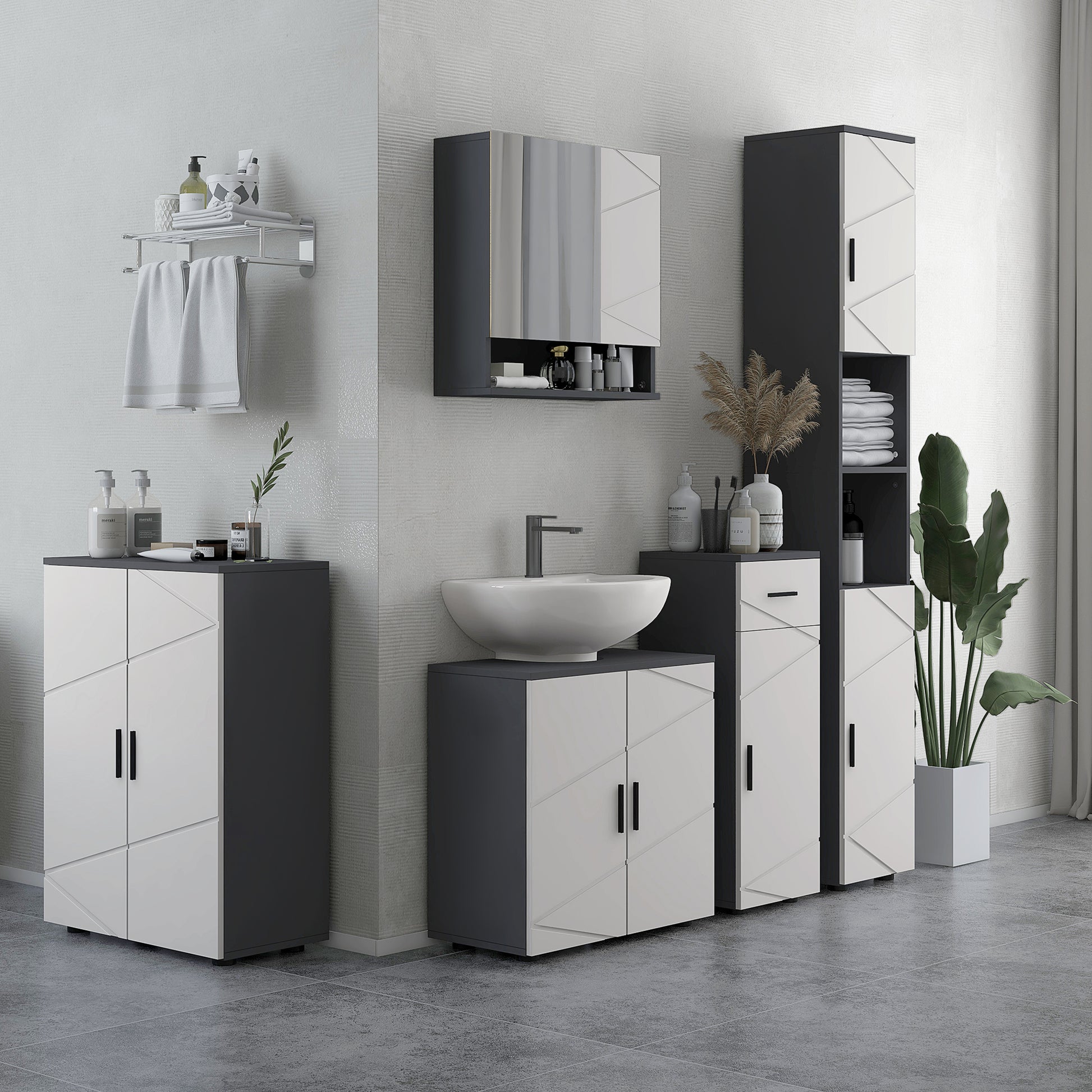 Badezimmerschrank, Badkommode, verstellbare Regale, bis zu 25 kg belastbar, Grau