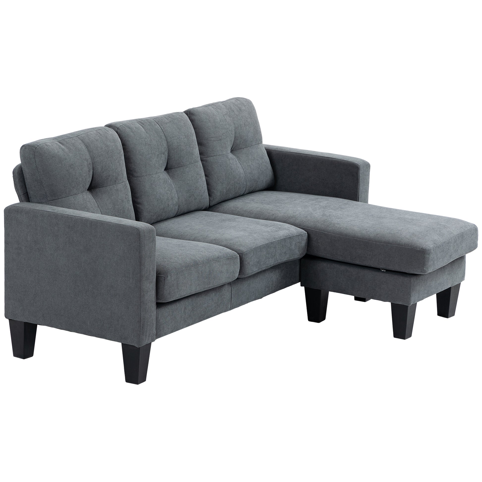 Ecksofa in L-Form, beidseitig anbringbare Chaiselongue, Polstersofa, Dunkelgrau
