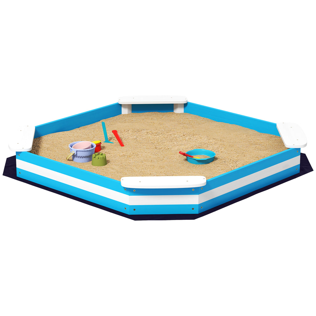 Sandkasten für Kinder, Sandkiste mit 4 Sitzen, Fichtenholz, bodenlos, Blau