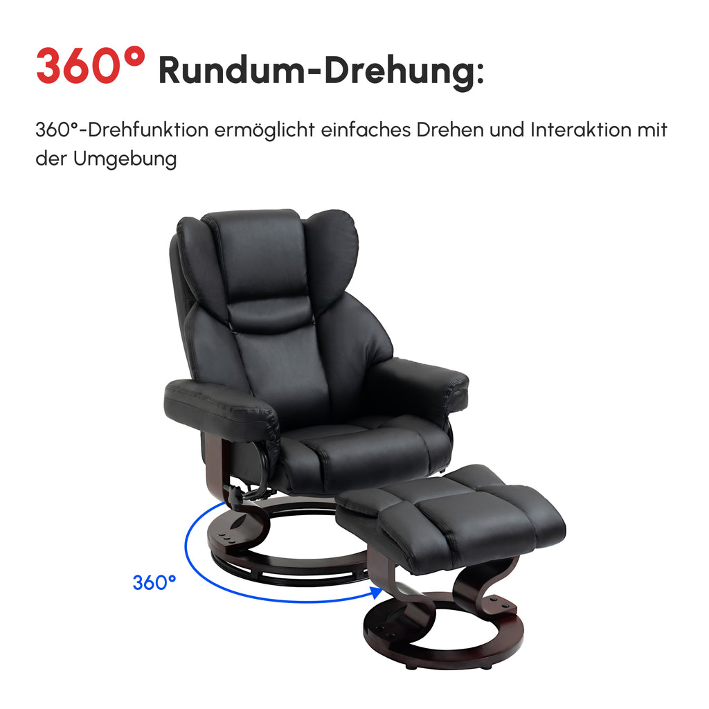 Relaxsessel mit Hocker, Liegefunktion, drehbar, bis 160 kg, Kunstleder, Metallrahmen