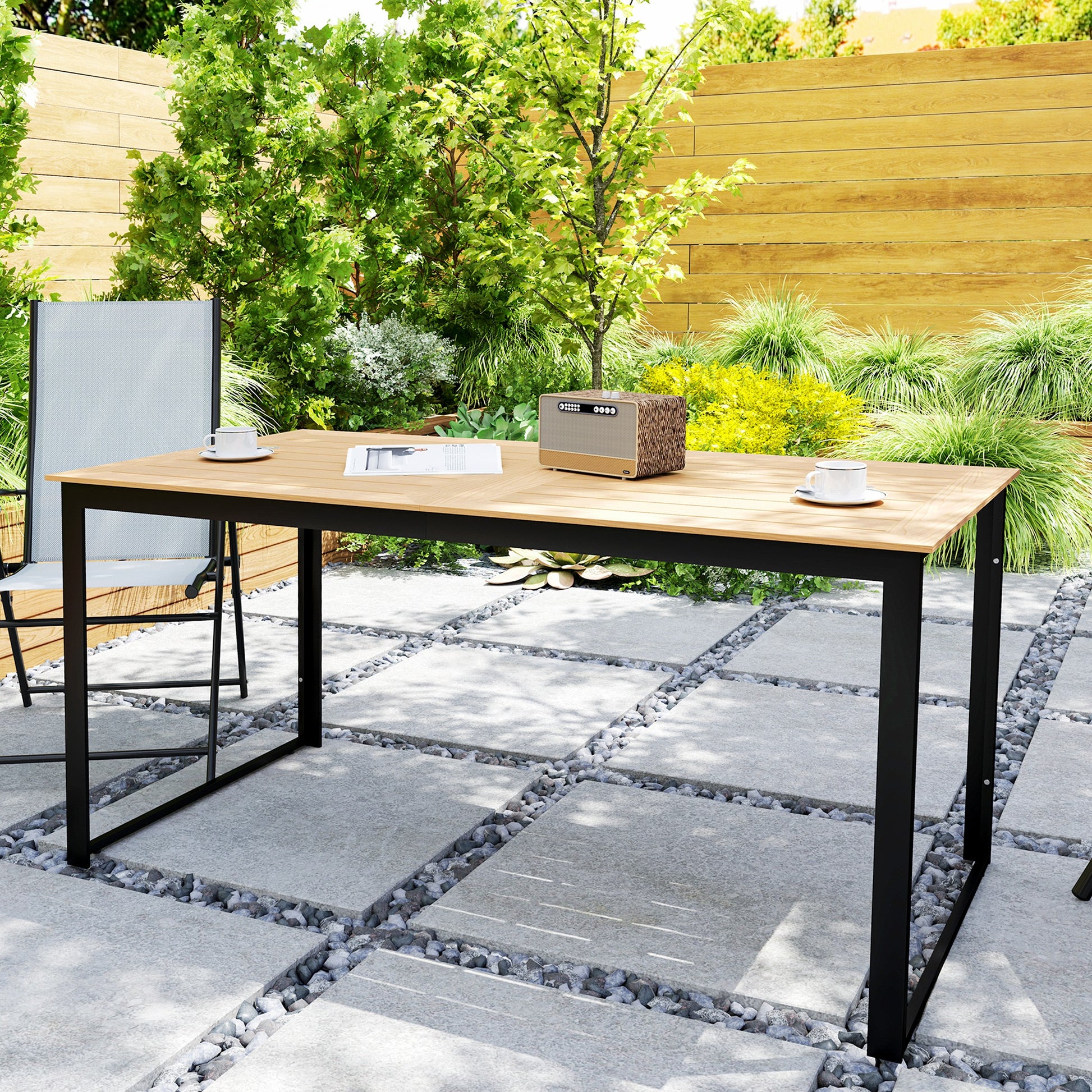 Gartentisch für 6 Personen 160 x 80 cm Wetterfest Balkontisch mit Lamellen-Tischplatte