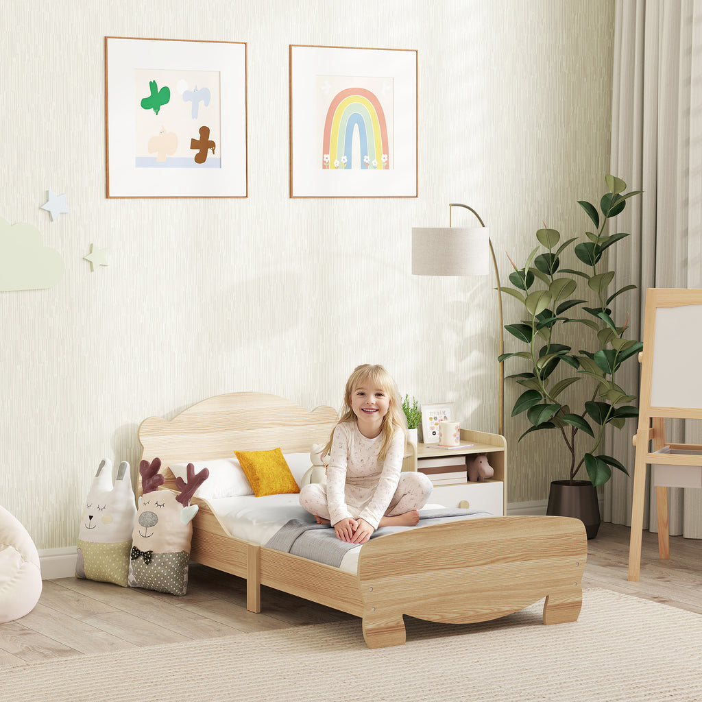 Kinderbett Jugendbett mit Bären-Design Spielbett für 3-6Jahre Kinder 143,5 x 80 x 55 cm Naturholz
