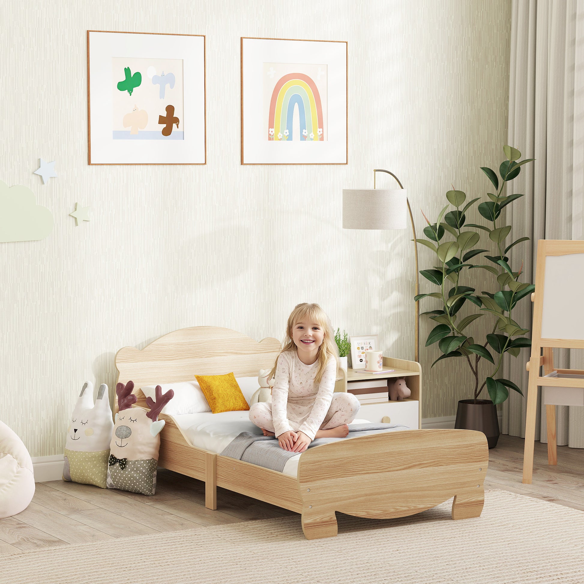 Kinderbett Jugendbett mit Bären-Design Spielbett für 3-6Jahre Kinder 143,5 x 80 x 55 cm Naturholz