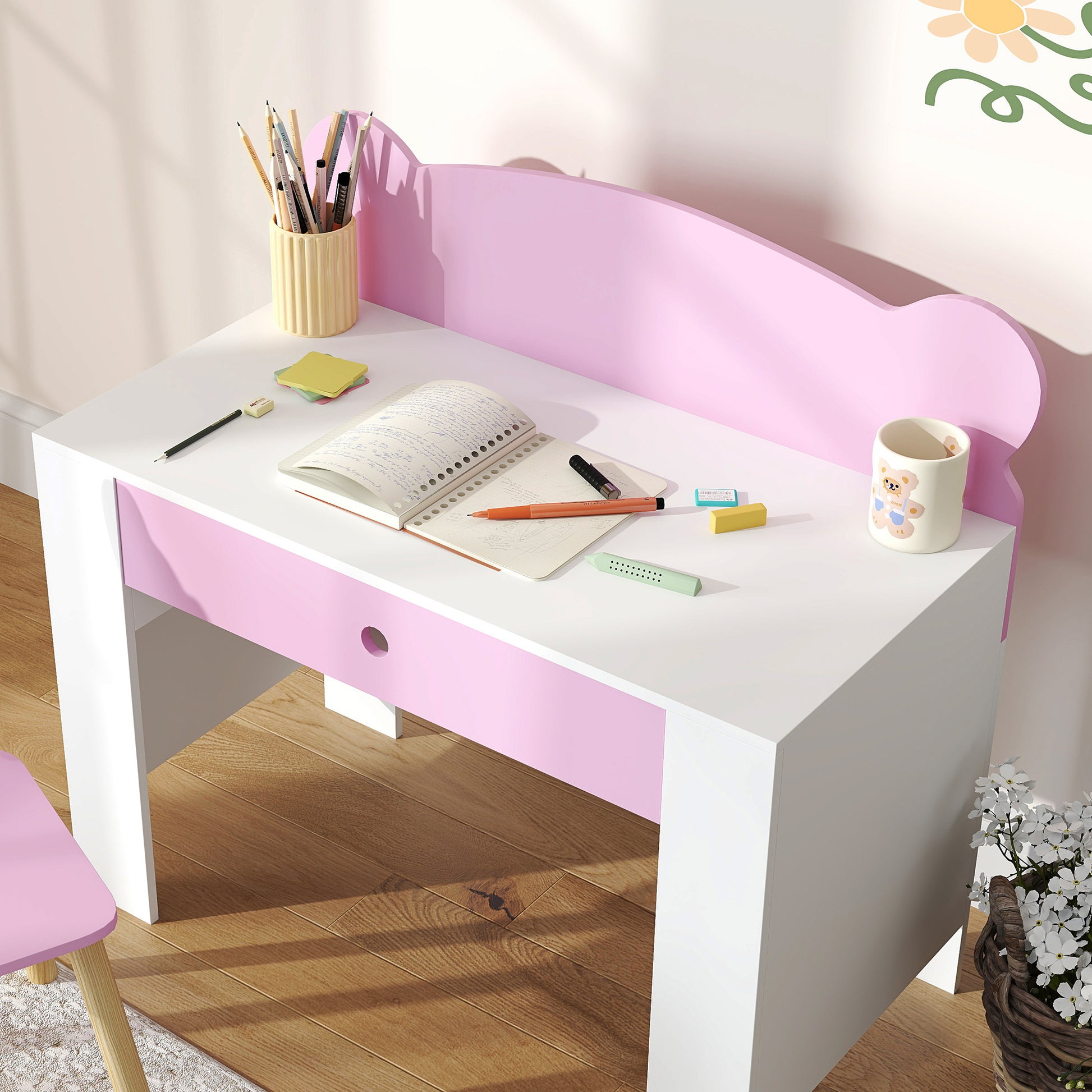 Schreibtisch-Set für Kinder, Schublade, zum Schreiben und Basteln, 3-8 Jahre, Rosa